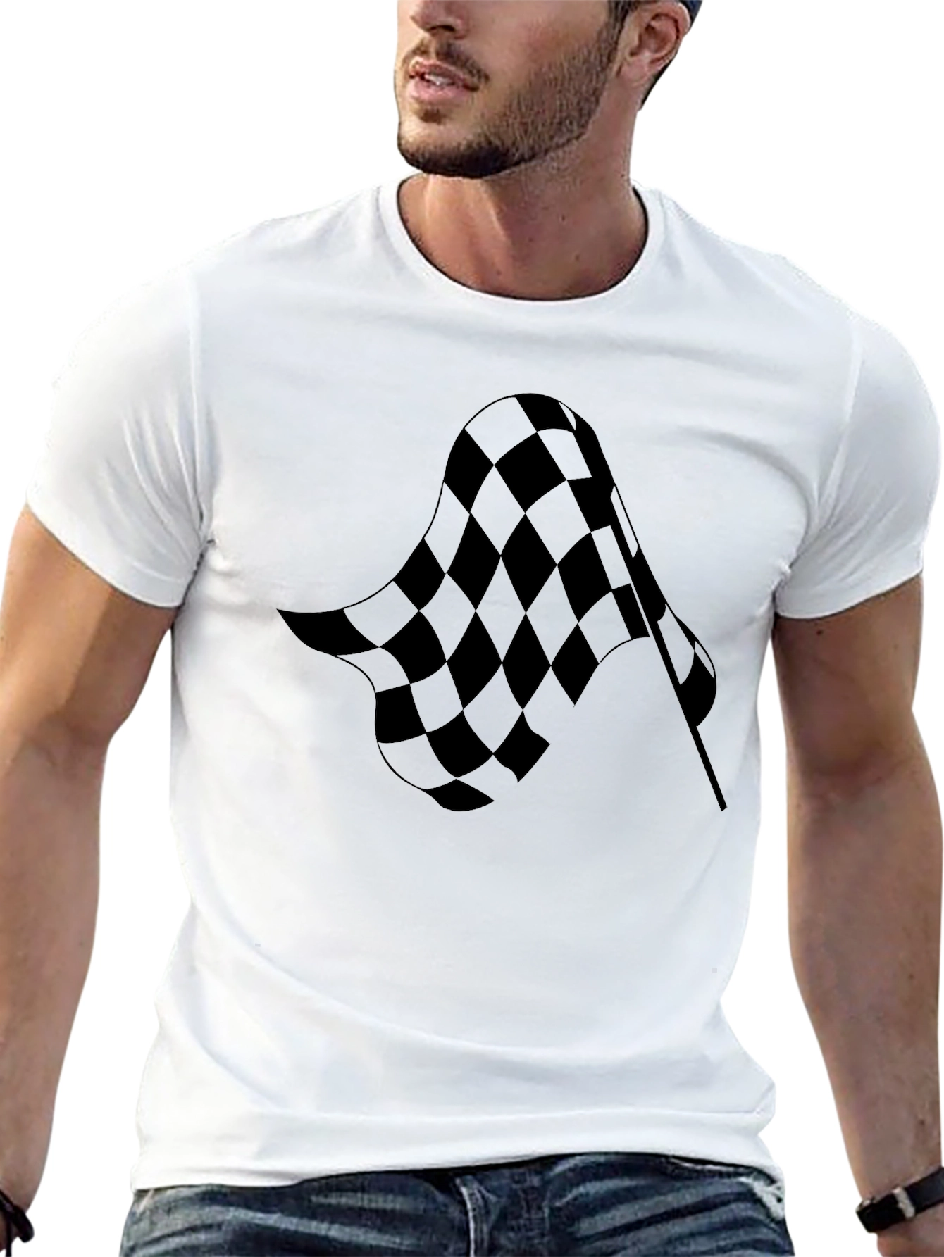 Checkered Flag Graphic Tee - Black Cotton T-Shirt