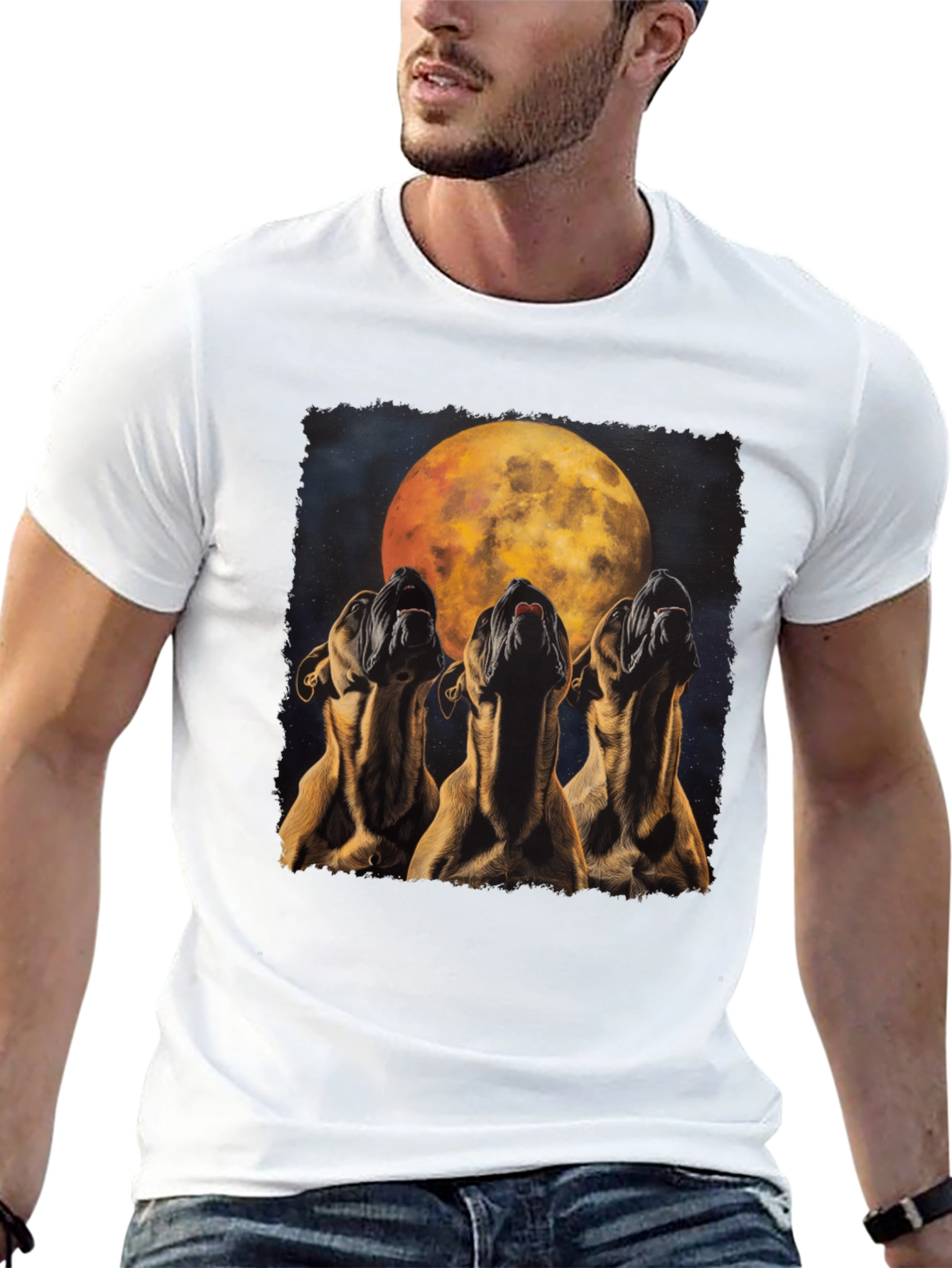 Howling Dog Moon Graphic Tee - Black