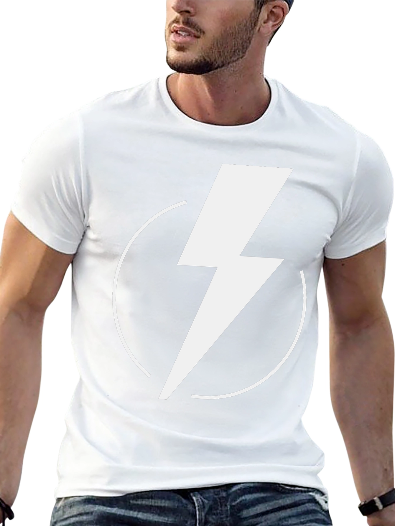 Black T-Shirt with White Lightning Bolt Design