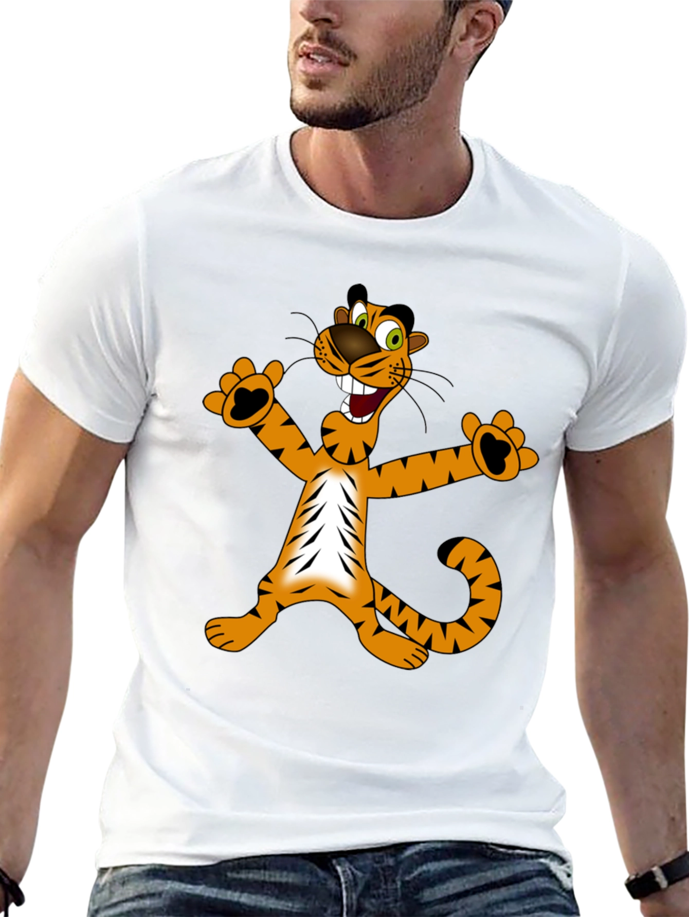 Cartoon Tiger Graphic Tee - Mens Black T-Shirt