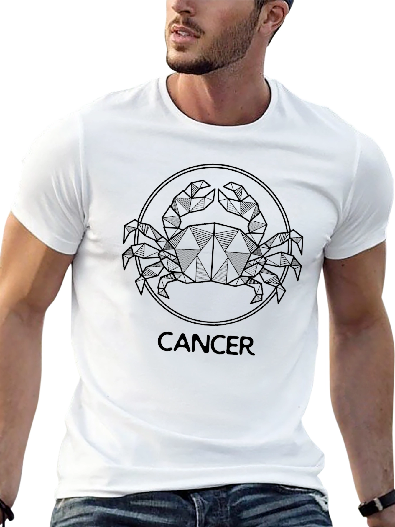 Geometric Cancer Zodiac T-Shirt - Black