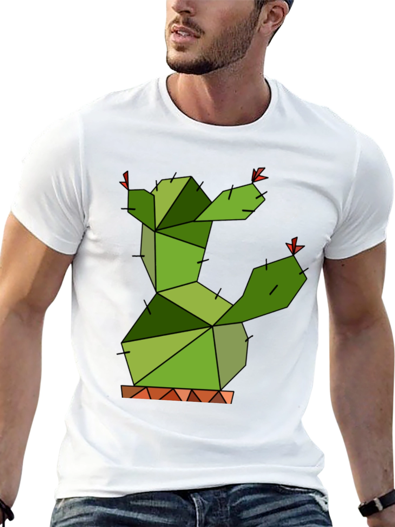 Geometric Cactus Graphic Tee - Modern Plant Lover Shirt