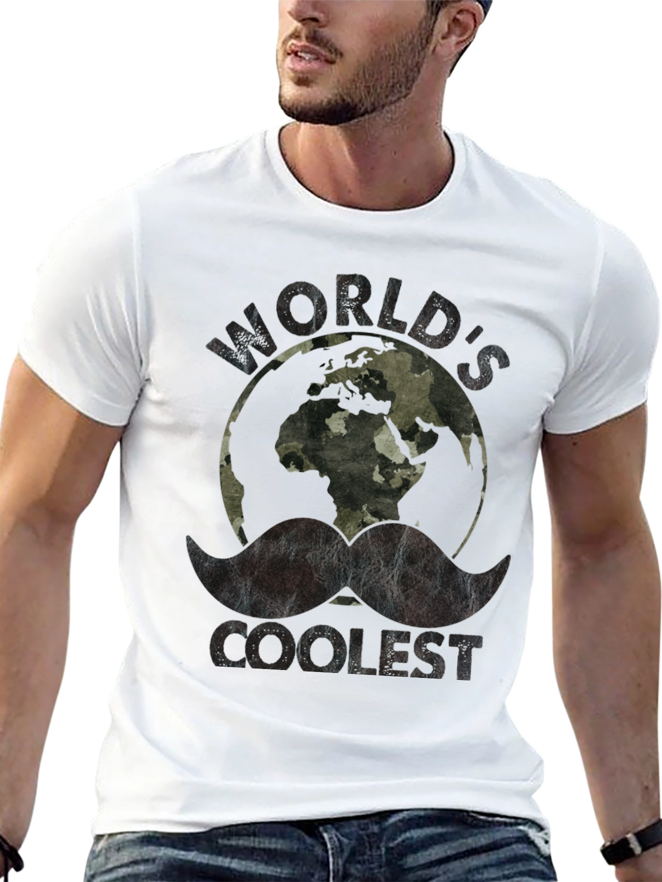 Worlds Coolest Mustache Earth Graphic Tee
