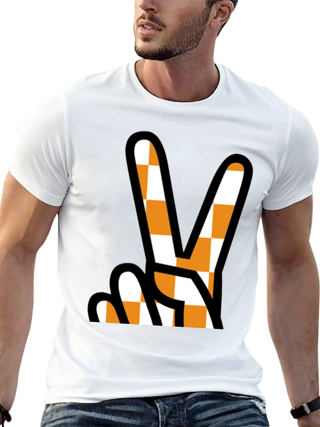 Checkered Peace Sign Black T-Shirt