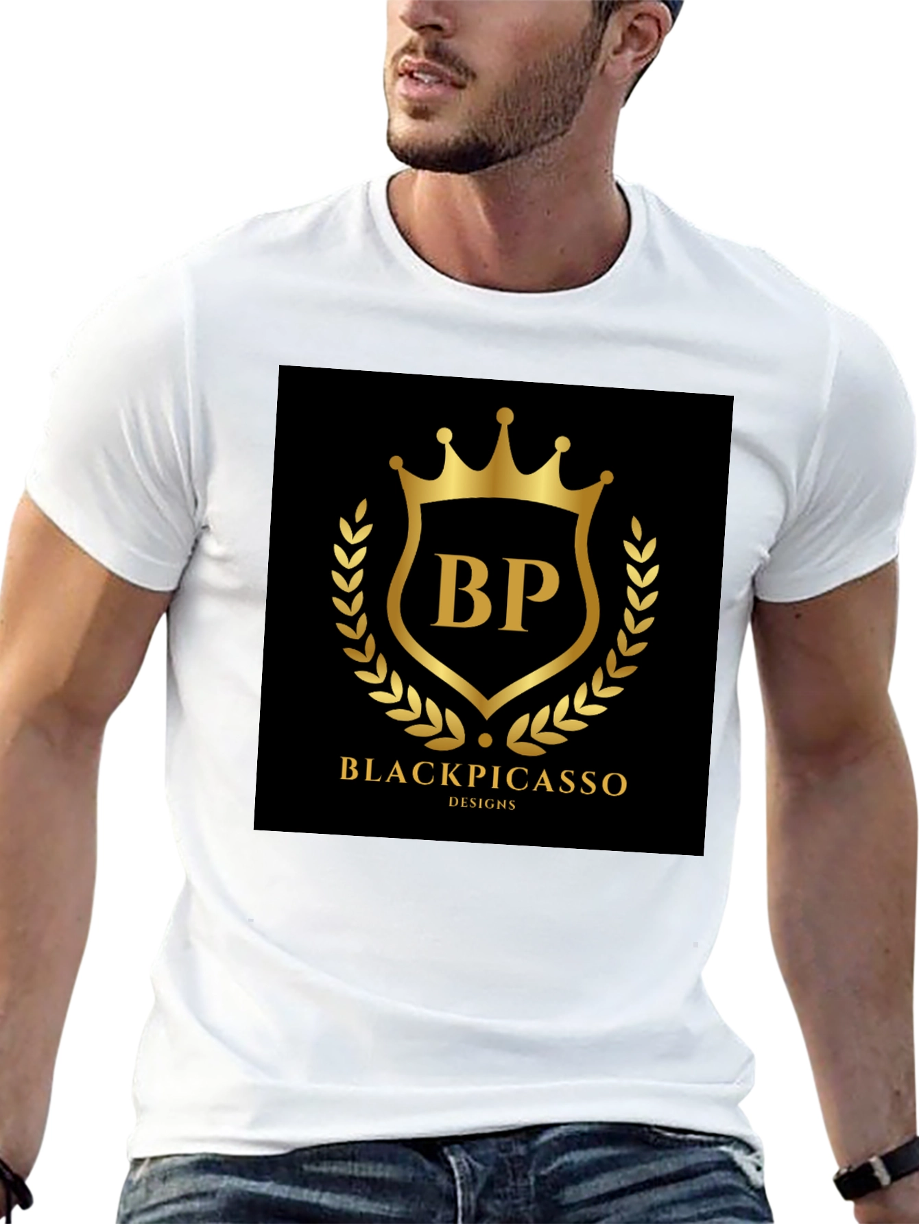 Black Picasso Design T-Shirt - Gold Logo