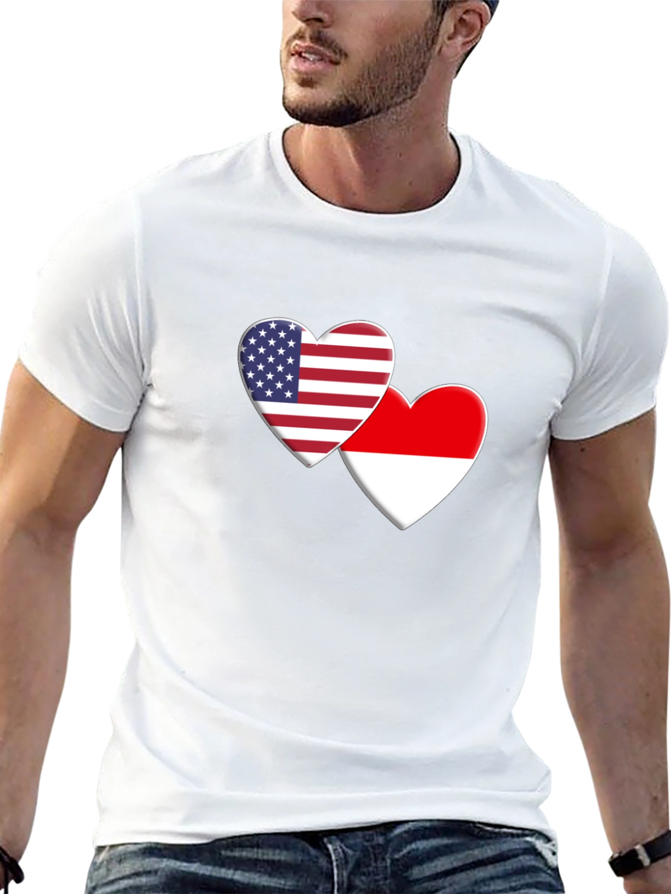 USA & Indonesia Heart Flag T-Shirt
