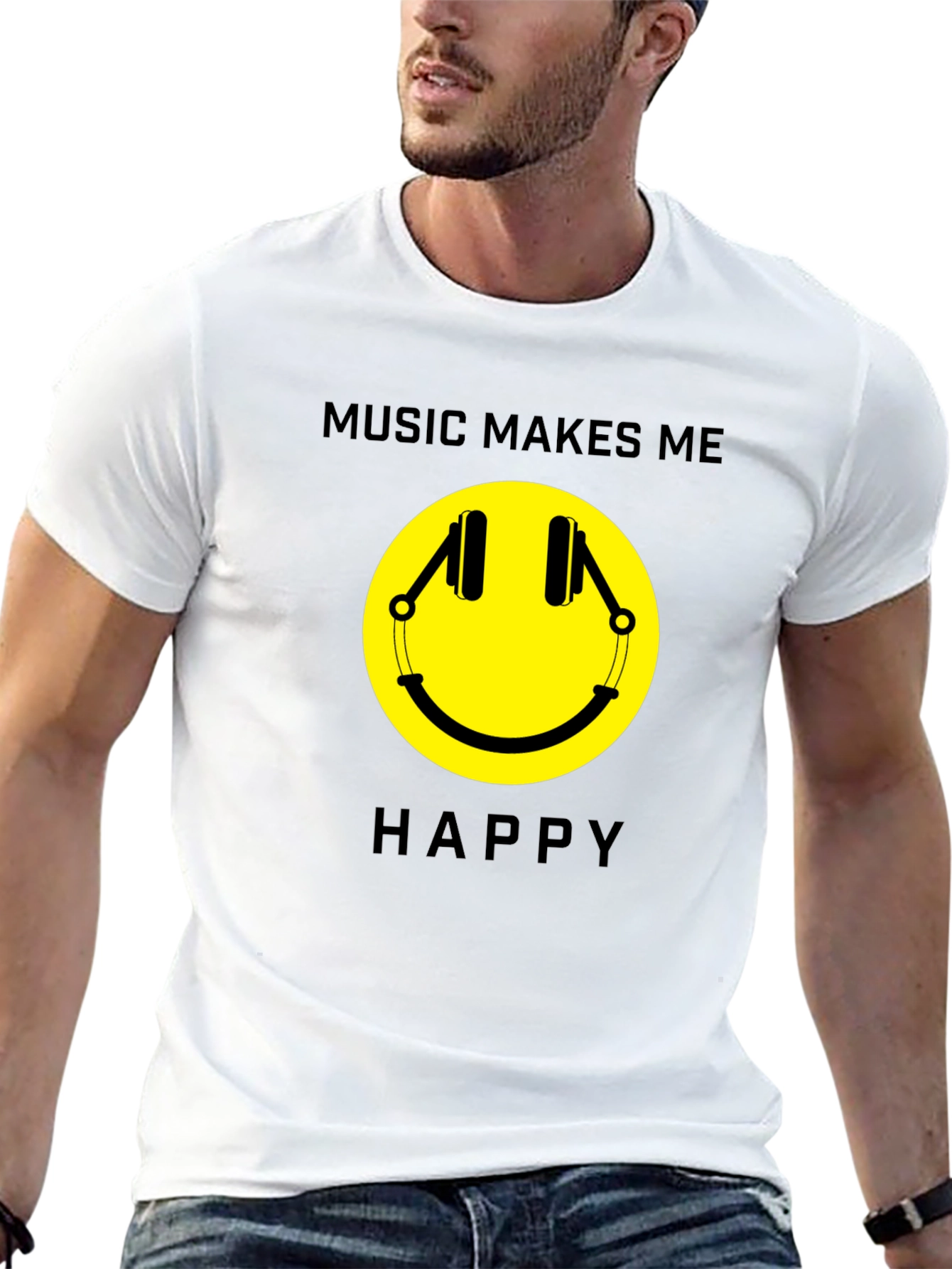 Music Makes Me Happy T-Shirt - Smiley Face Tee