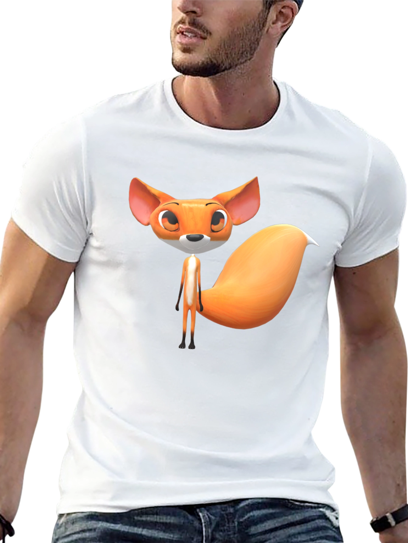 Cute Cartoon Fox Graphic T-Shirt - Black