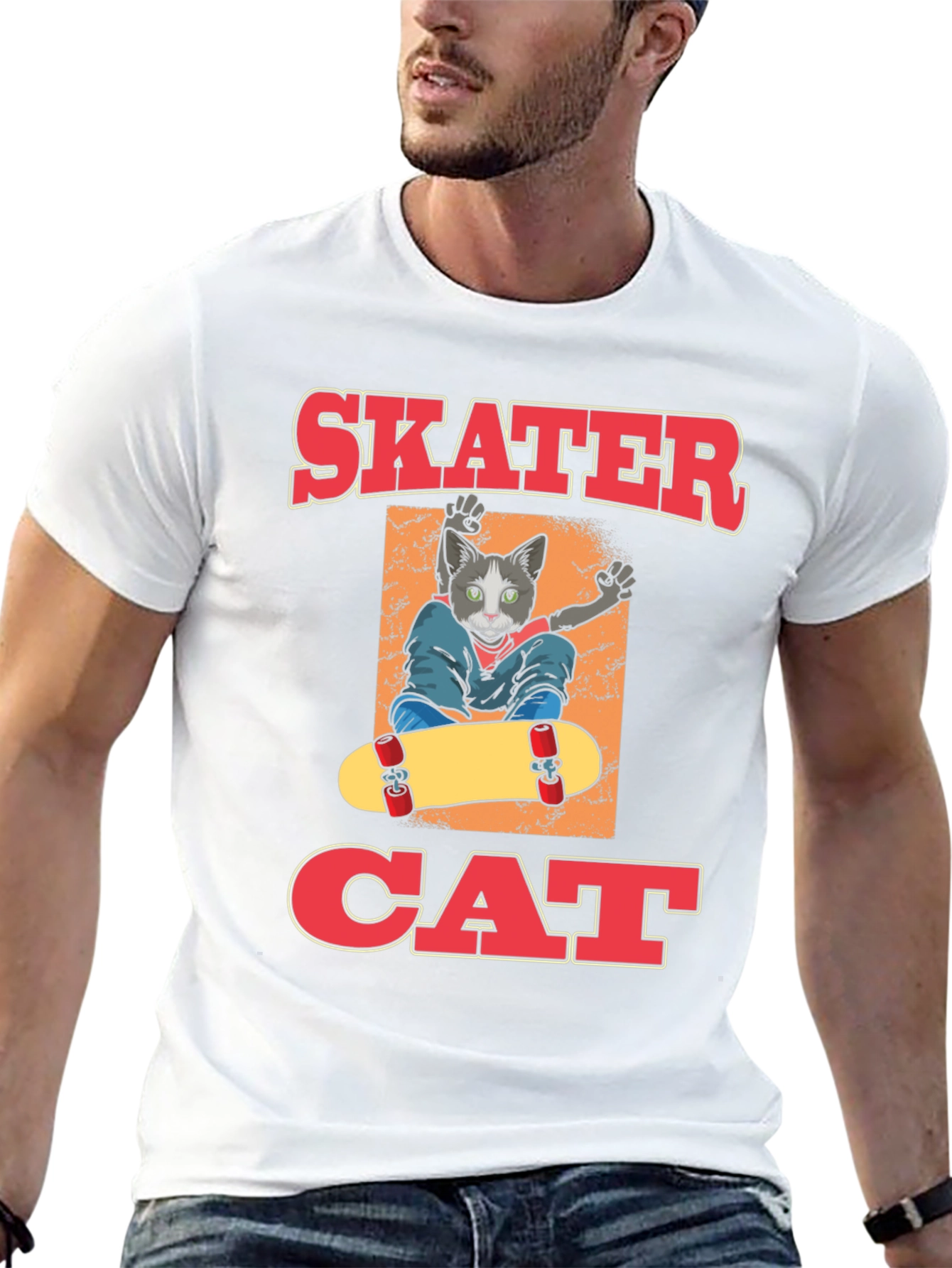 Skater Cat Graphic T-Shirt - Cool Cat Tee