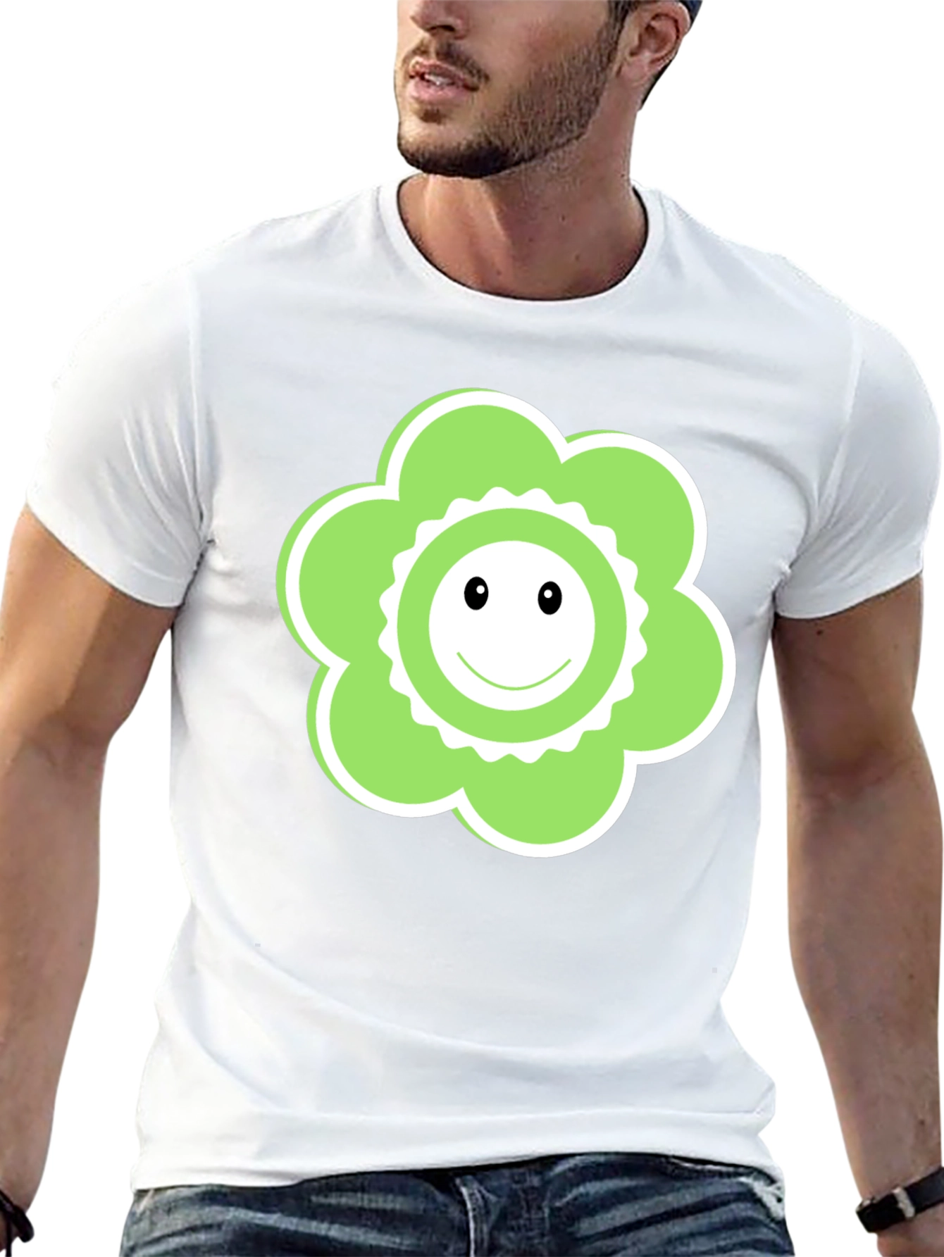 Funky Flower Smiley Face Black T-Shirt