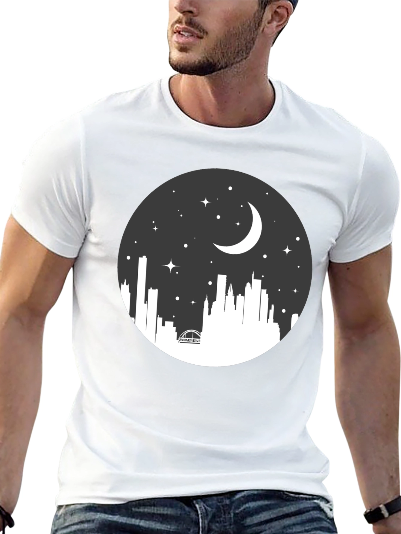 Night Skyline Graphic Tee - Black Crew Neck