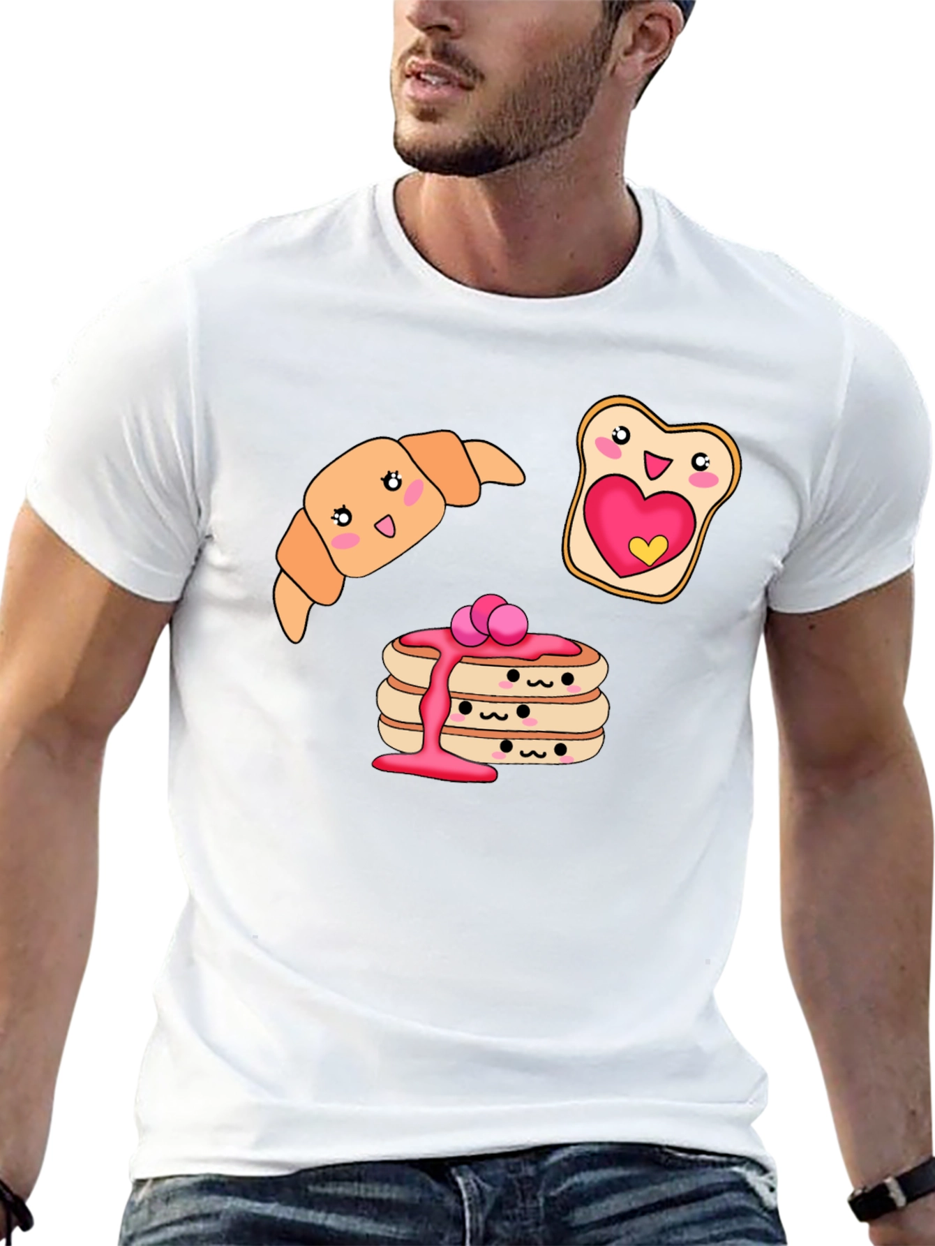 Kawaii Breakfast T-Shirt: Pancakes Croissant and Toast