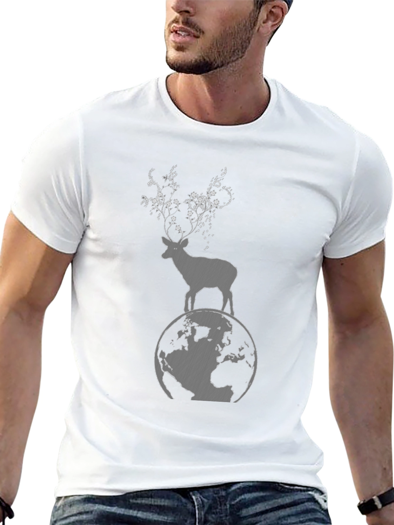 Nature Graphic Tee - Deer on Globe T-Shirt