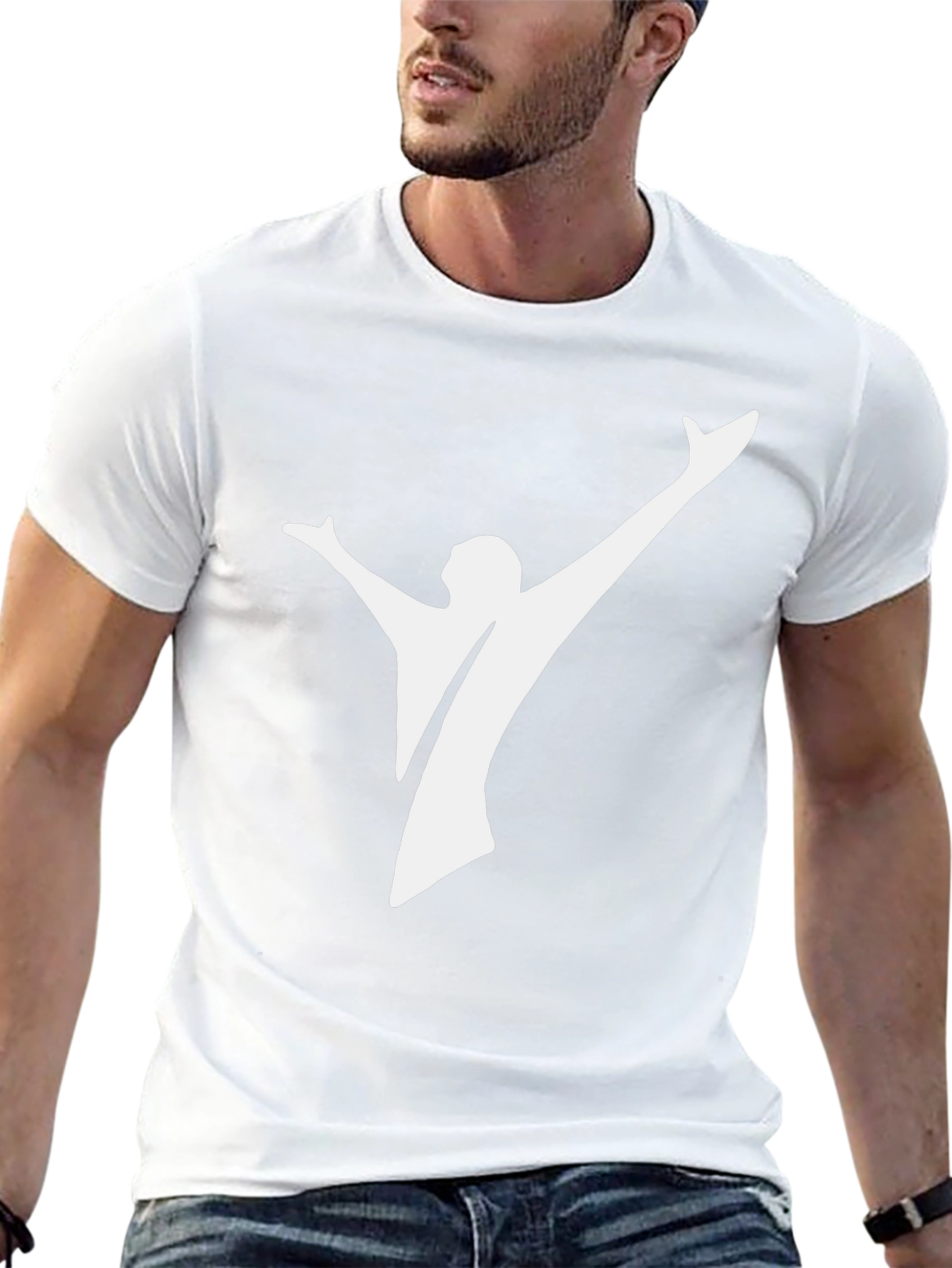Black Tee with Abstract White Silhouette Design