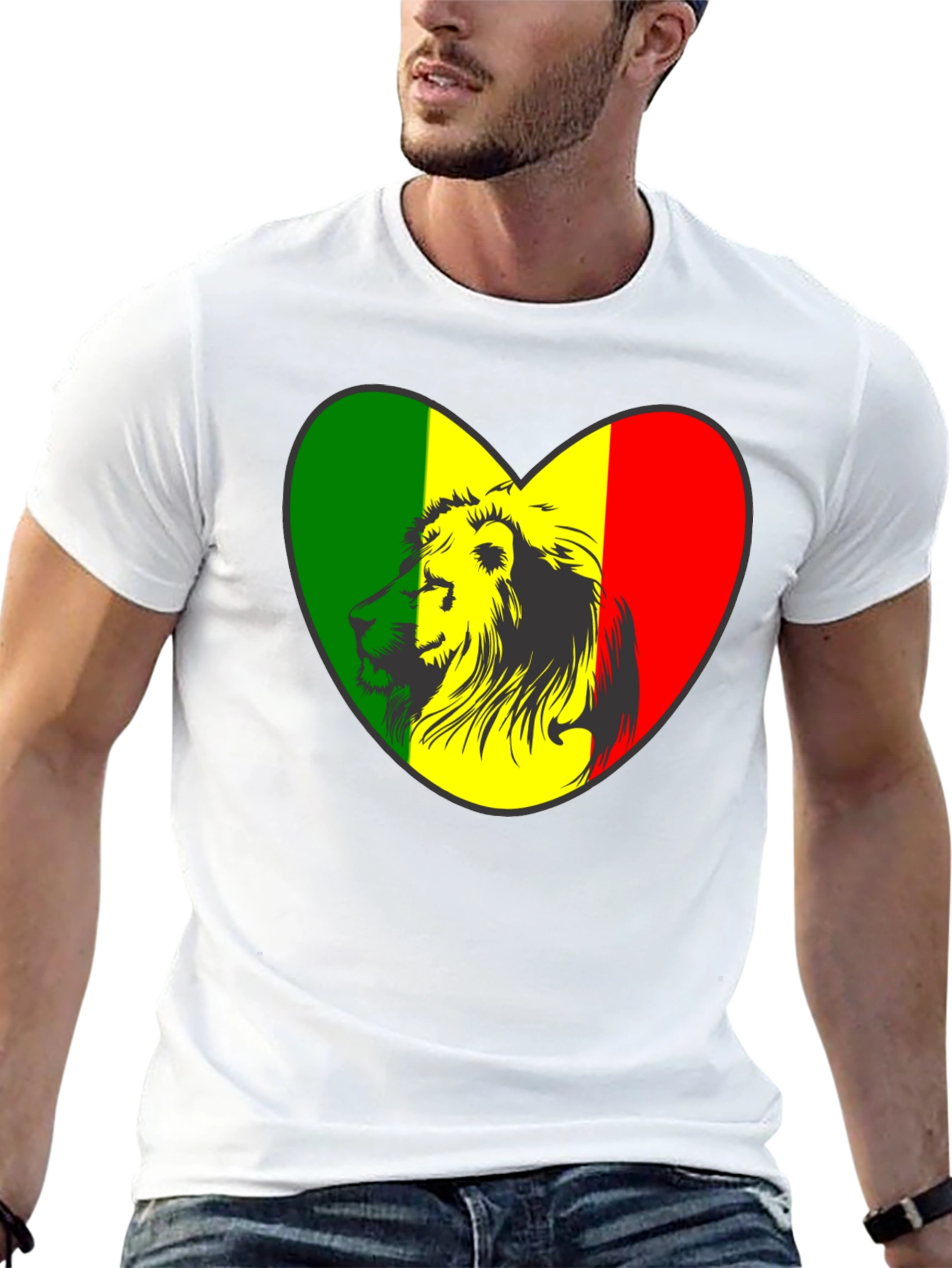 Rasta Lion Heart Graphic Tee - Black