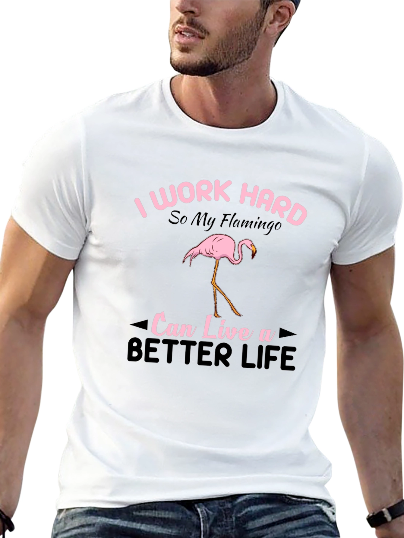 I Work Hard Flamingo Graphic T-Shirt