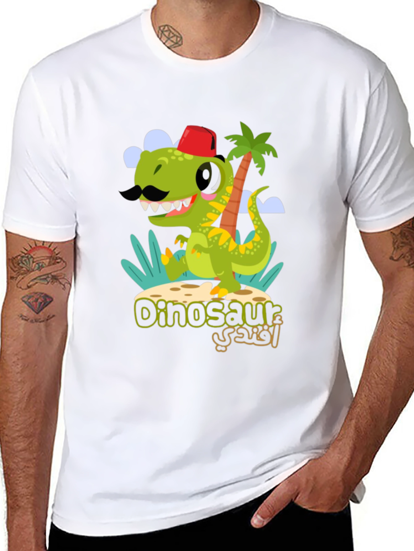 Dinosaur with Mustache Graphic T-Shirt