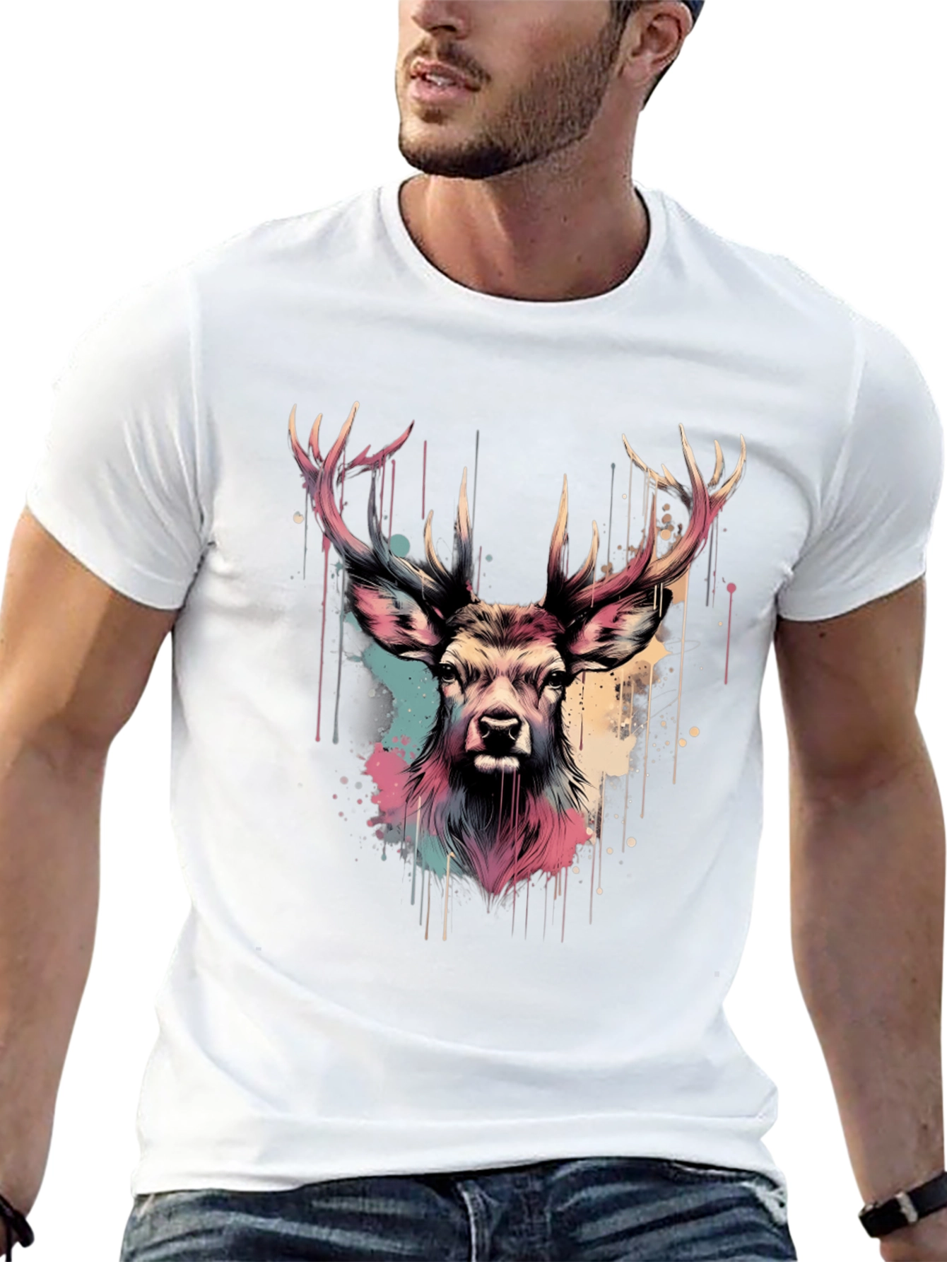Deer Head Graphic Print Black T-Shirt