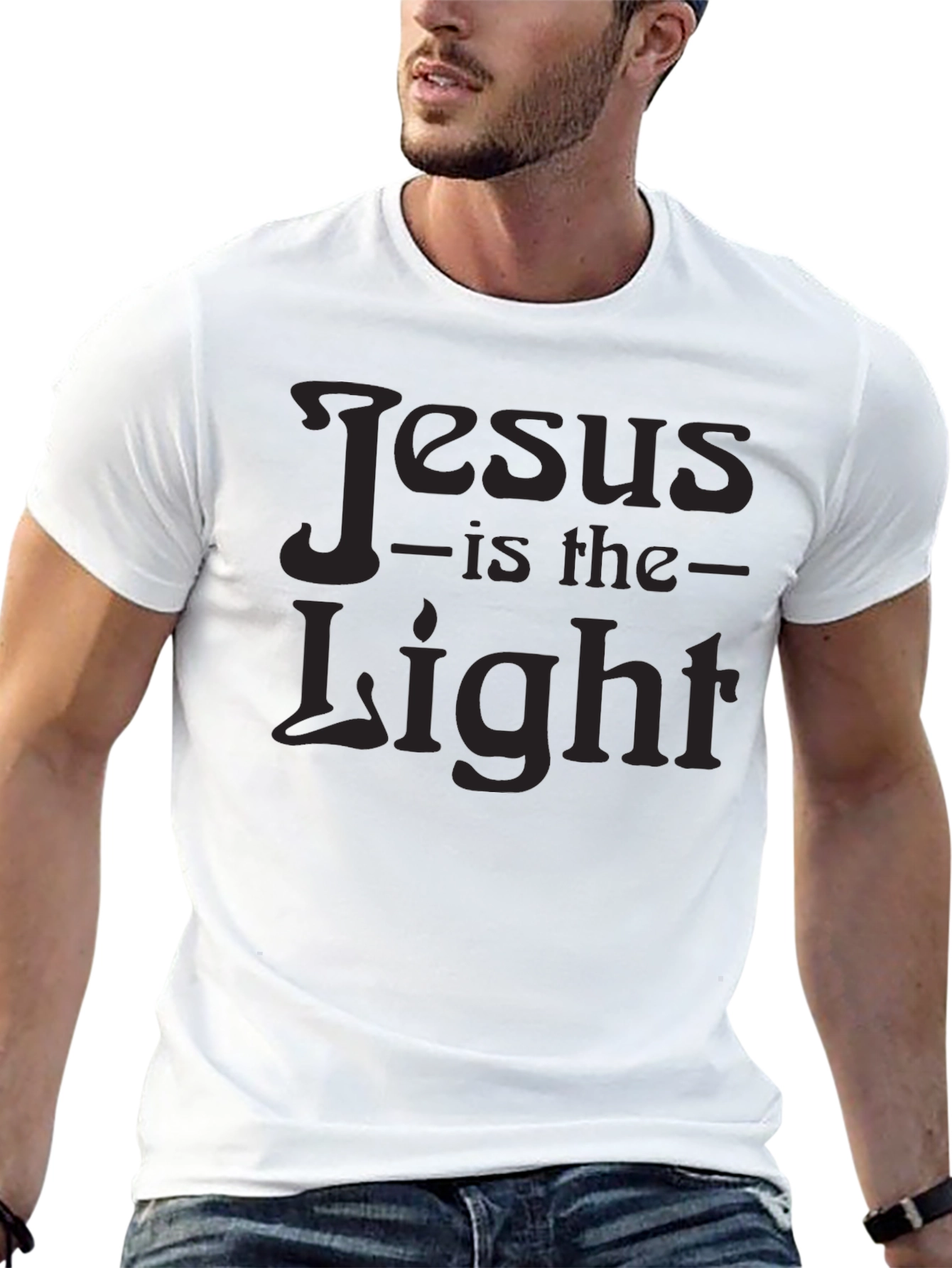 Jesus Is The Light Graphic Print Black T-Shirt