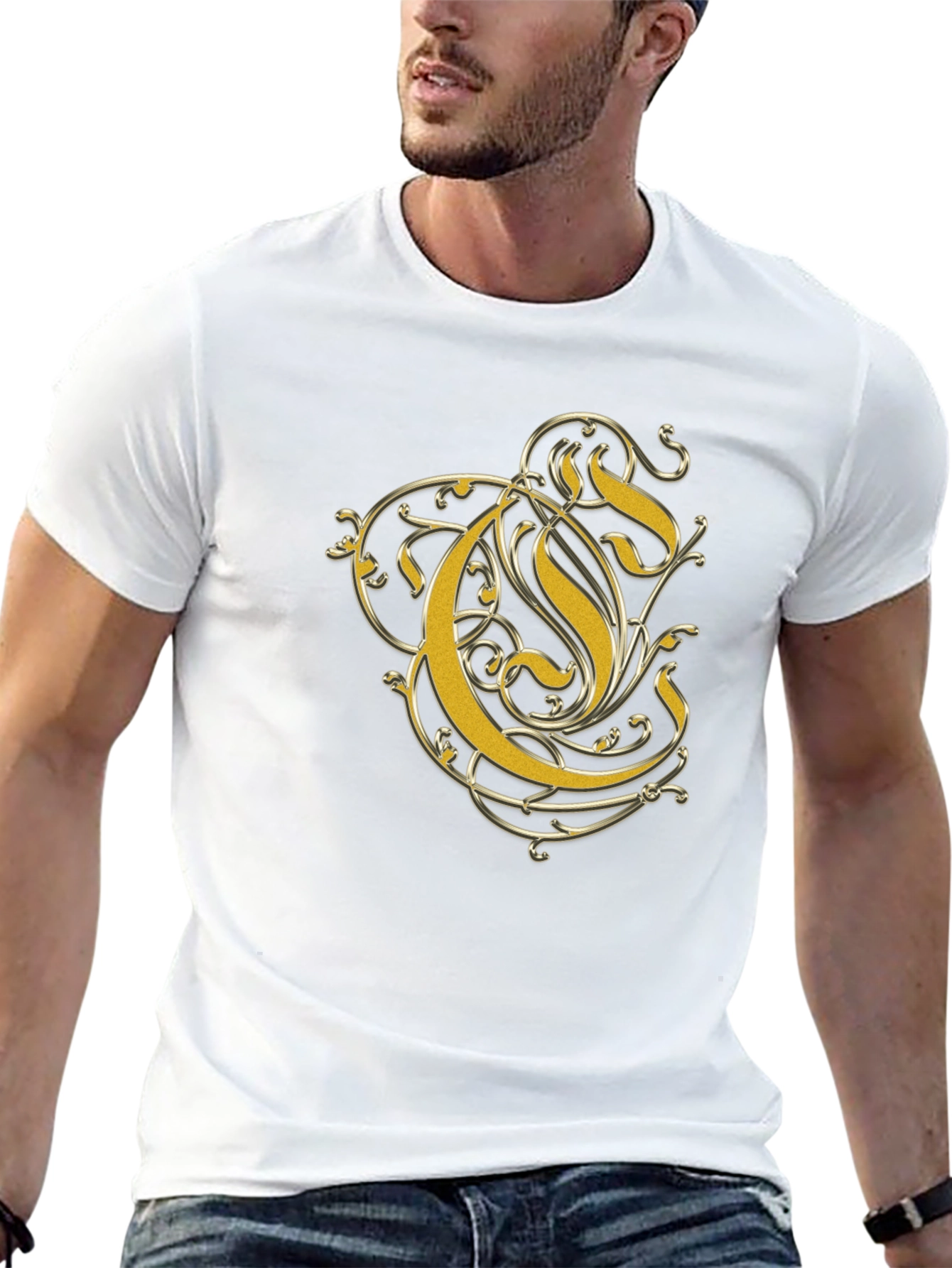 Elegant Gold Letter Graphic Black T-Shirt