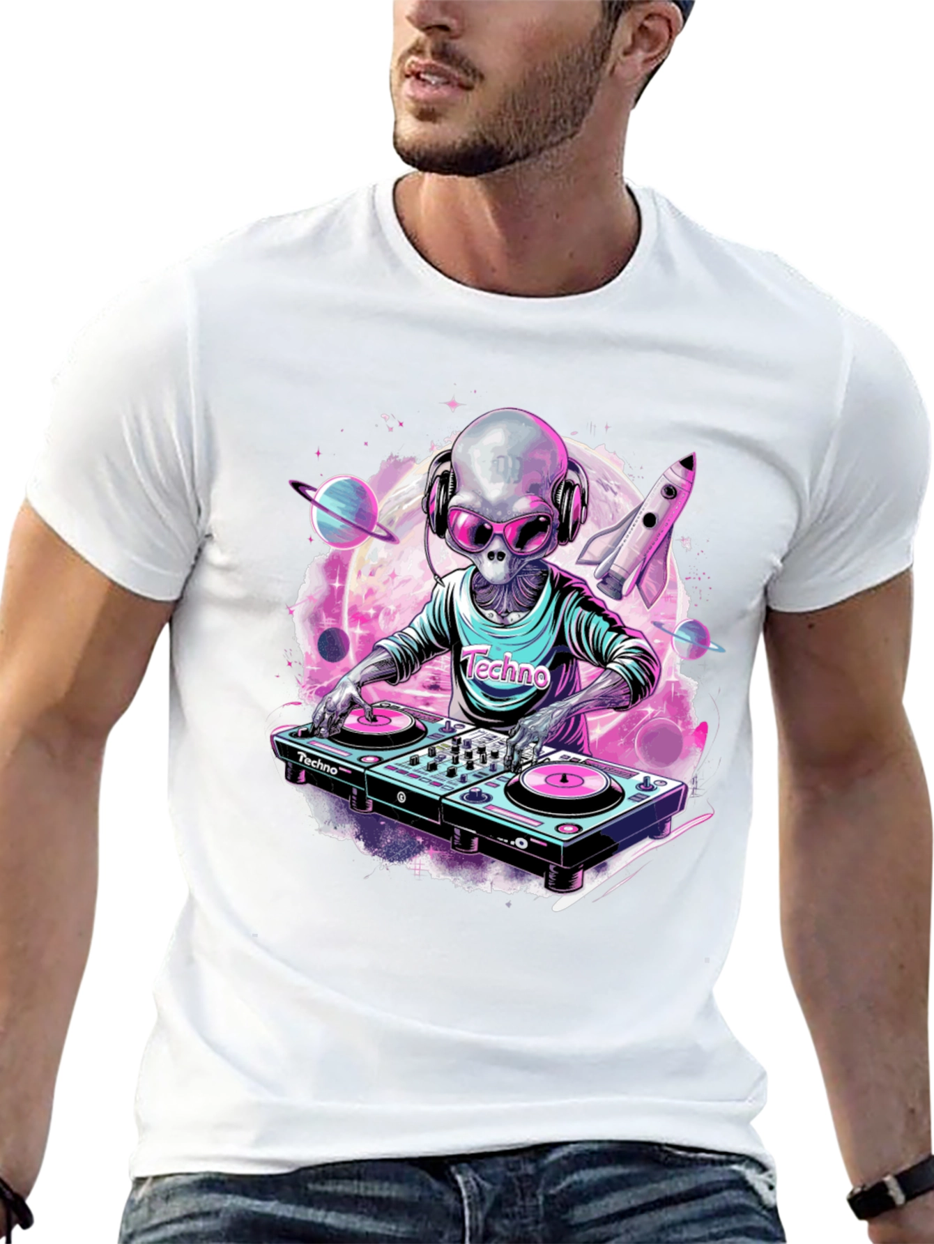 Techno Alien DJ Graphic T-Shirt