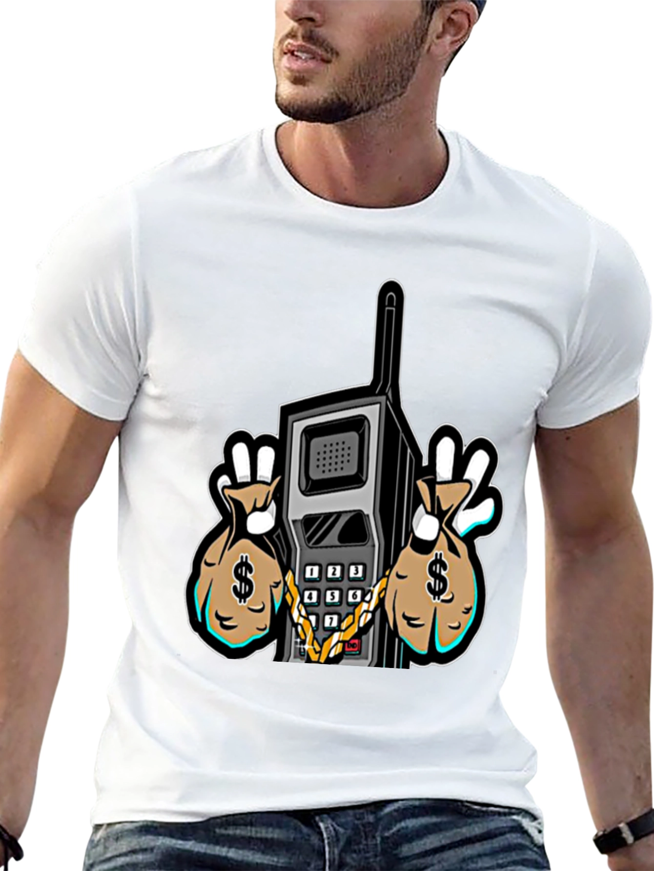 Retro Brick Phone Money Bags Graphic Tee