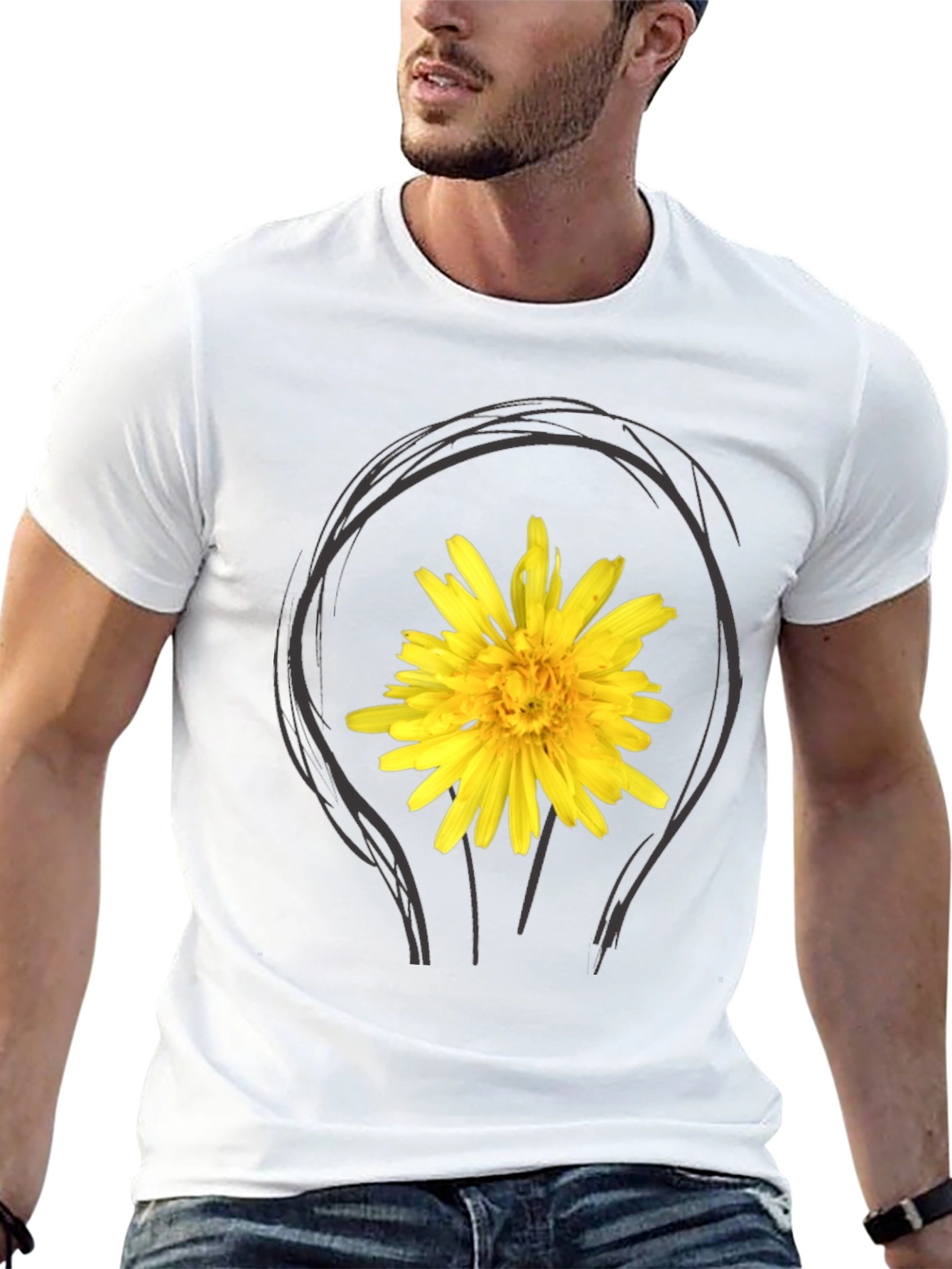Dandelion Bulb Tee - Black Cotton Graphic T-Shirt