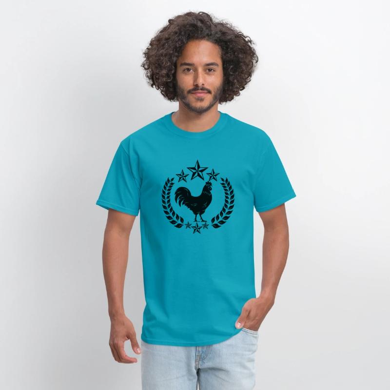 Black rooster in laurel wreath