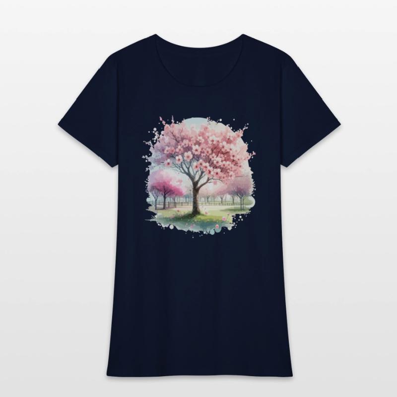 Blooming cherry blossom tree in the park in waterc