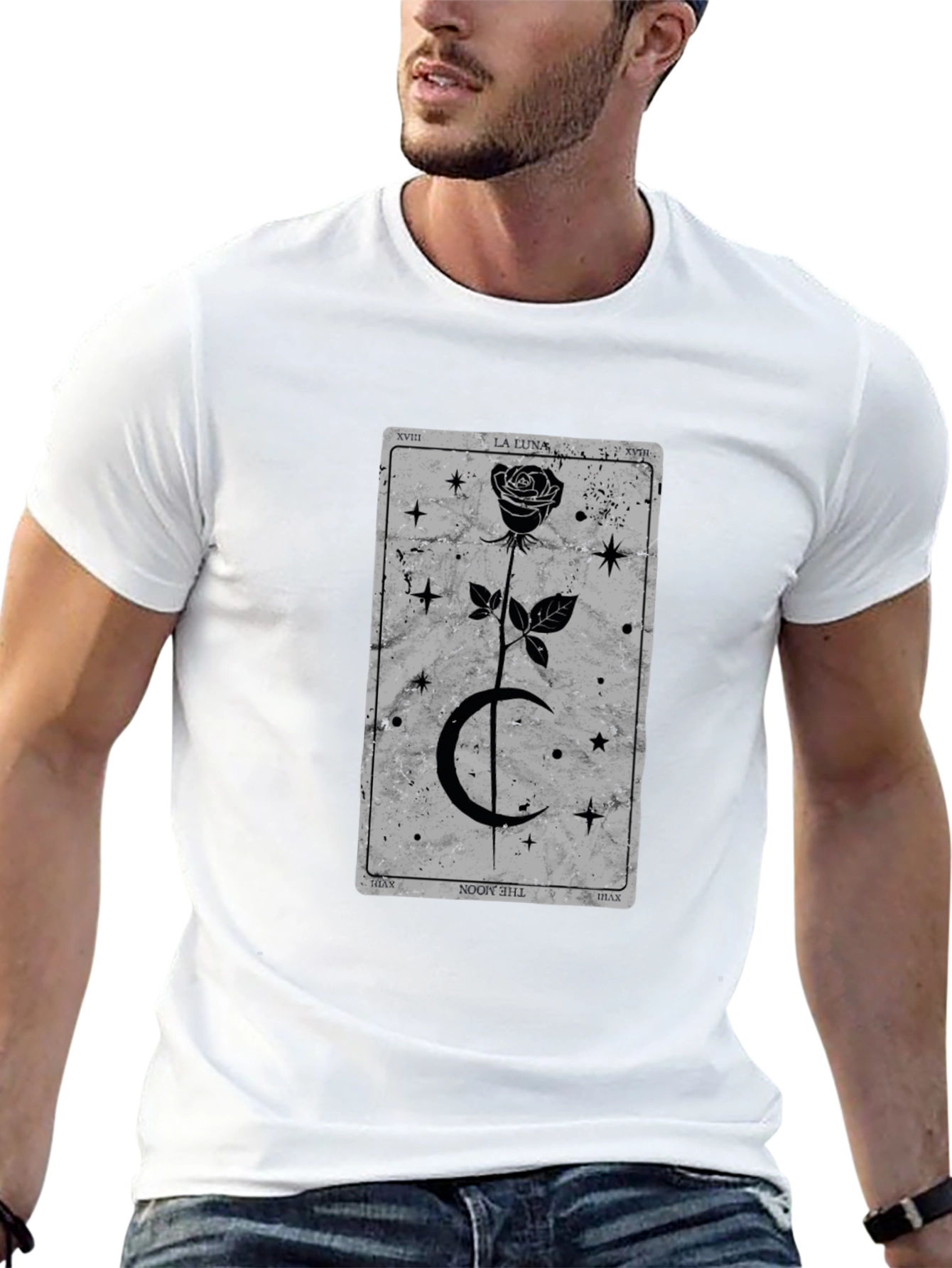 Moon Tarot Card T-Shirt - Gothic Rose Design