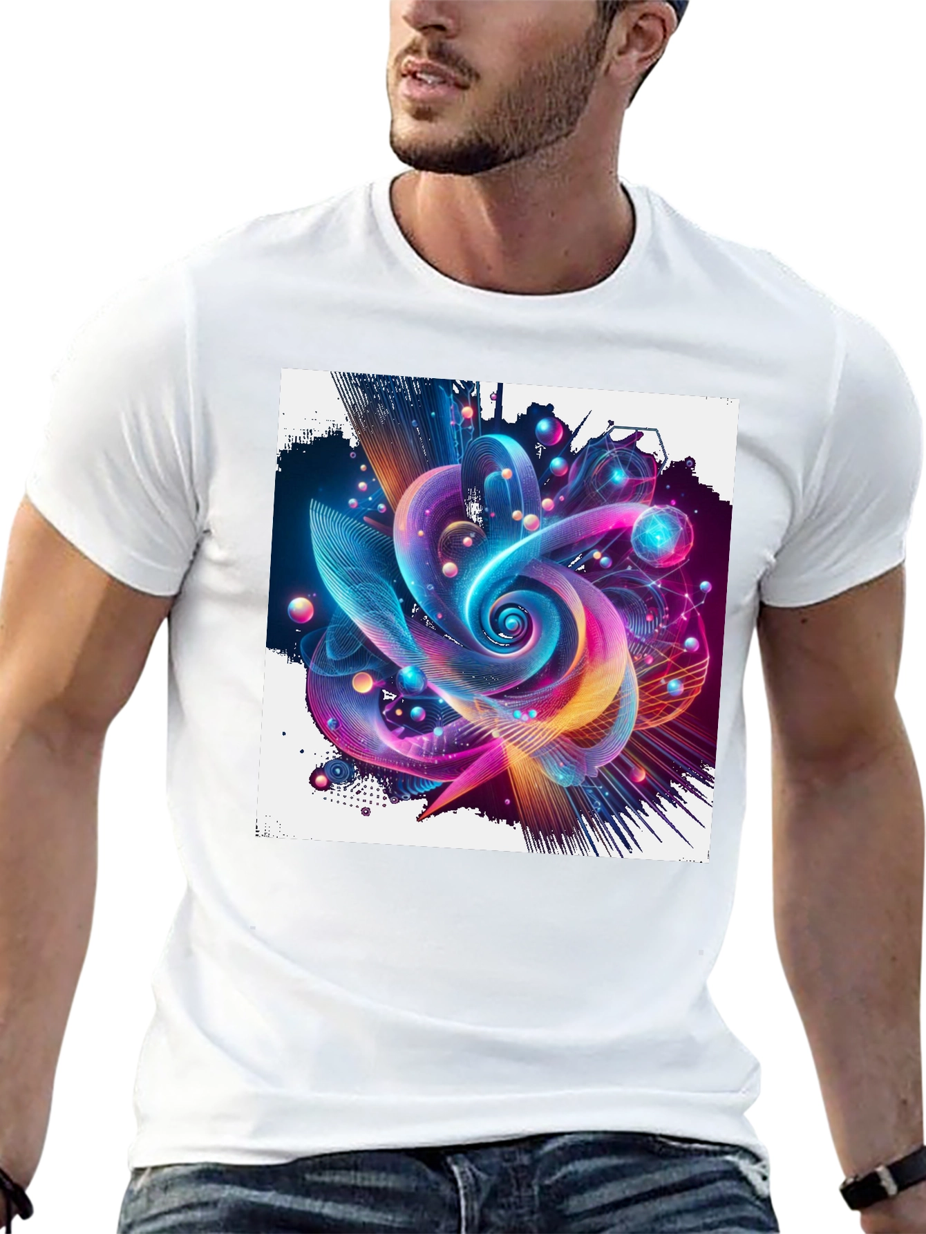 Vibrant Abstract Graphic Print Black T-Shirt