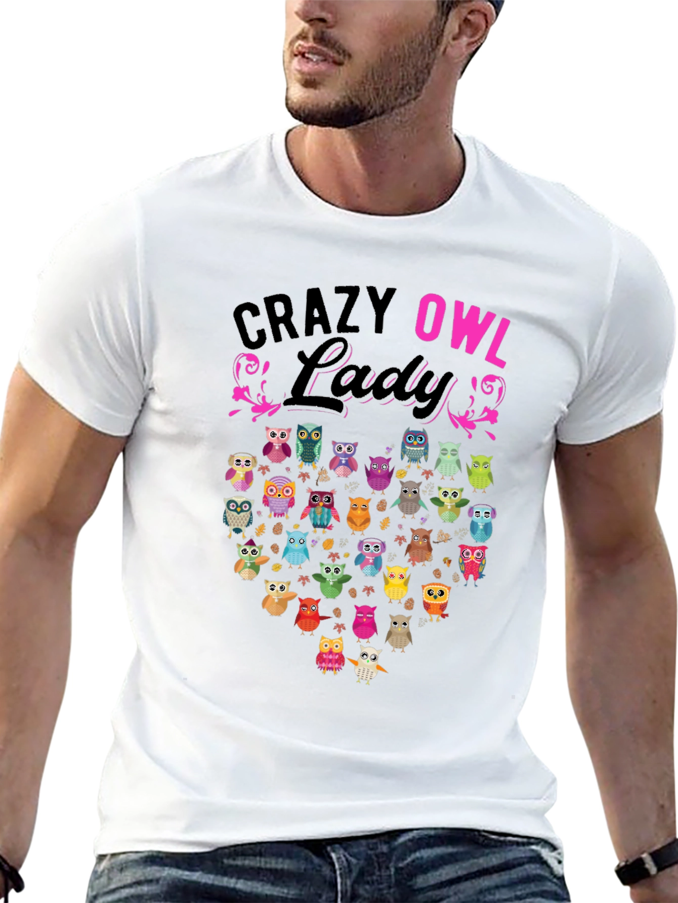 Crazy Owl Lady T-Shirt - Unique Graphic Tee