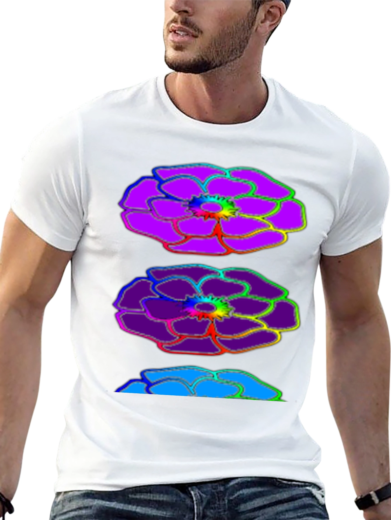 Rainbow Floral Graphic Black T-Shirt