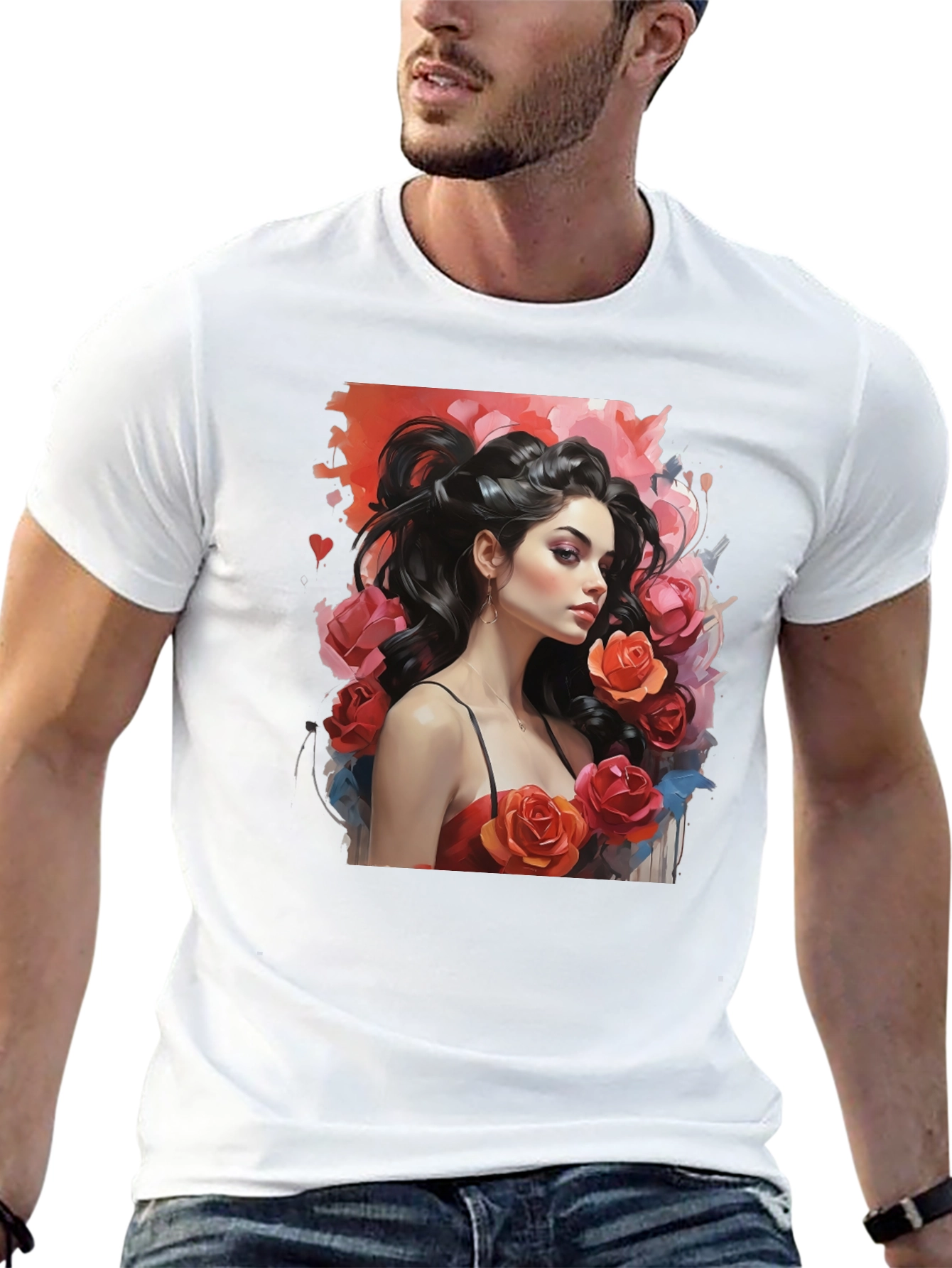 Floral Woman Graphic T-Shirt - Stylish Black Tee
