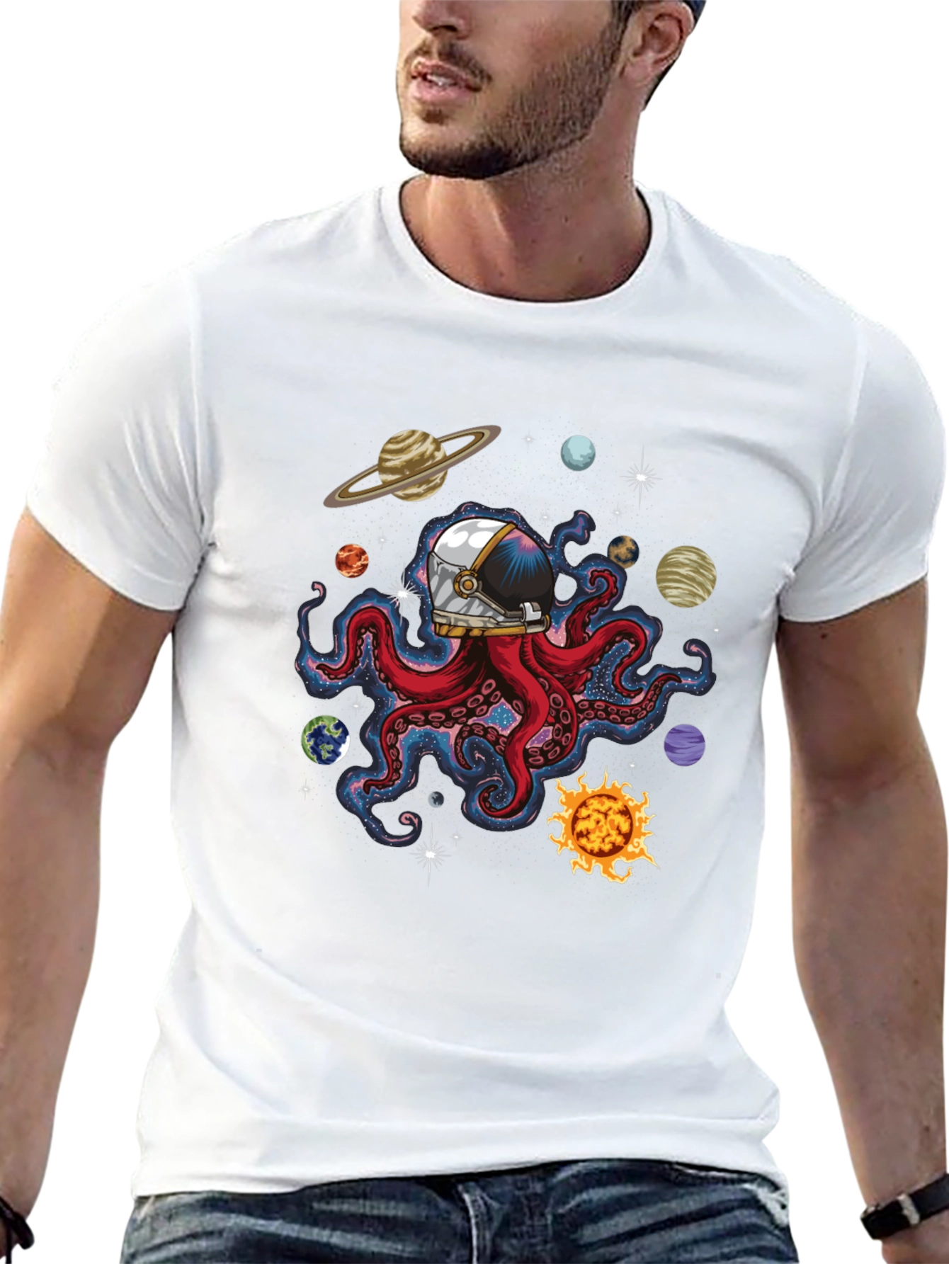 Space Octopus Graphic Tee - Black