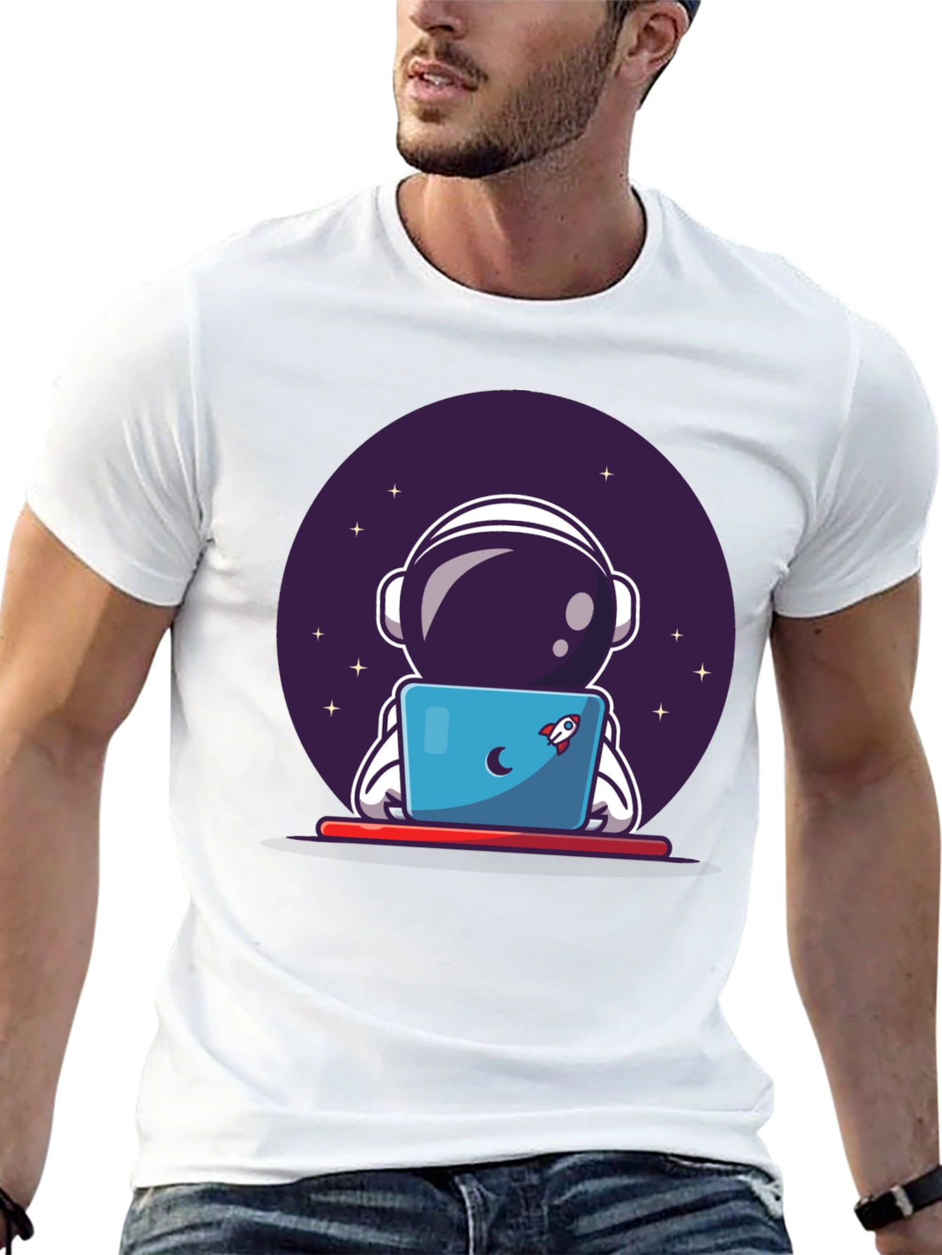 Astronaut Laptop Graphic Tee - Space Lovers T-Shirt