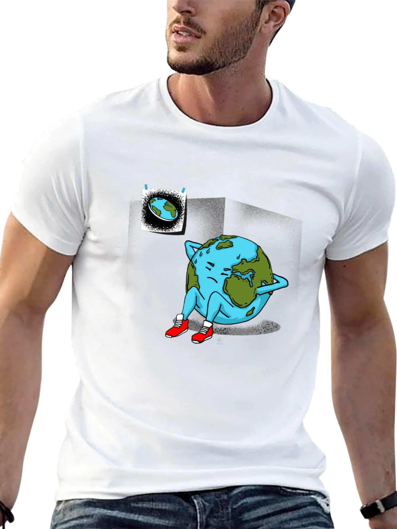 Earth Day Tee - Sad Earth Graphic Novelty T-Shirt