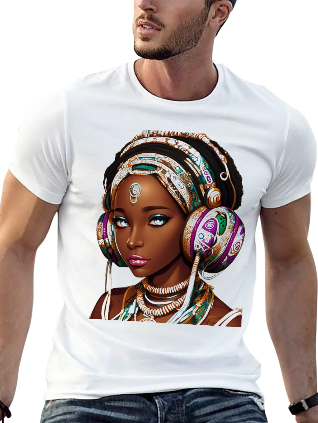 Stylish Black T-Shirt with African Queen Graphic