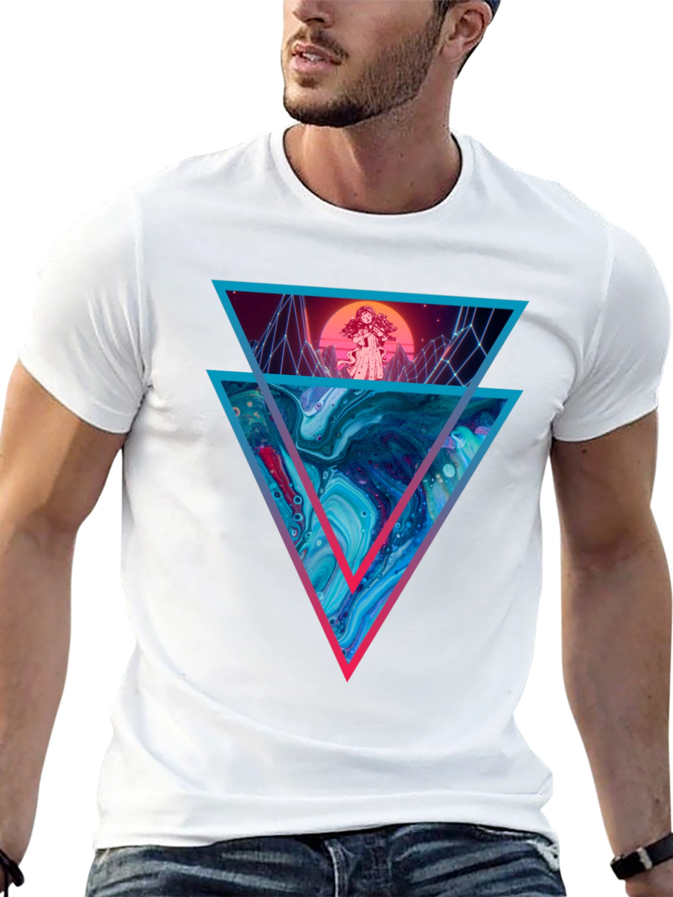 Retro Synthwave Graphic Tee - Geometric Design