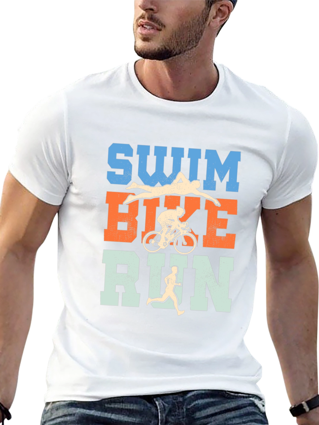 Triathlon Swim Bike Run T-Shirt - Black Cotton Tee