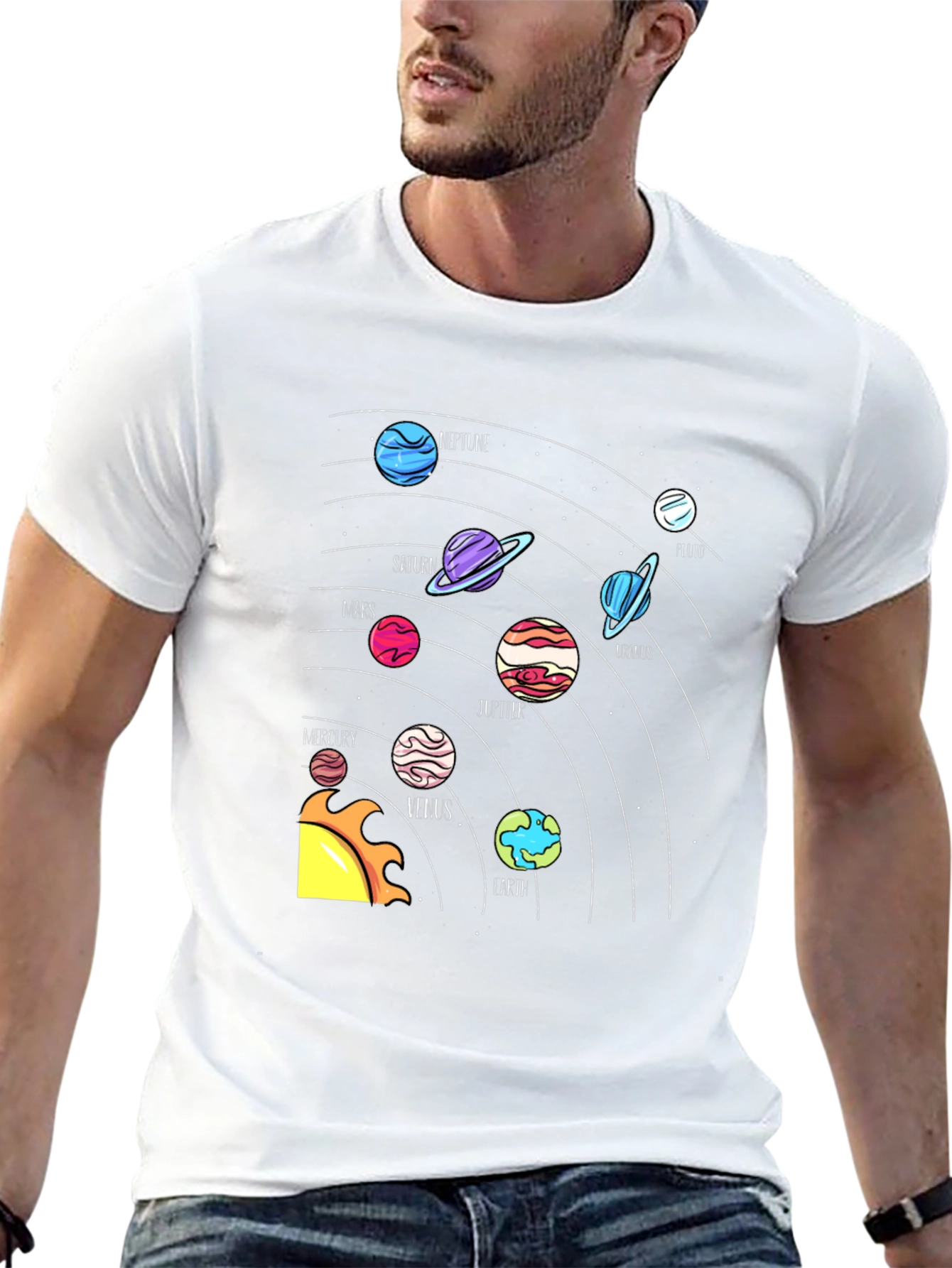 Planets Graphic Tee - Black Crew Neck T-Shirt