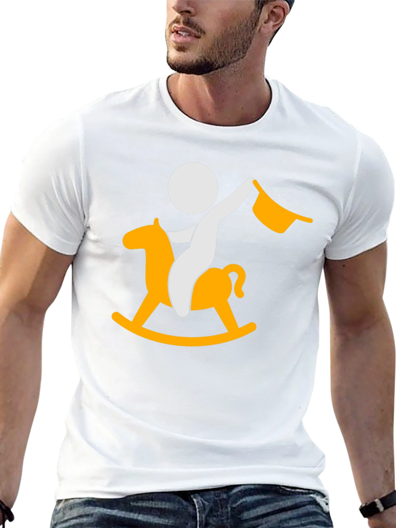 Stick Figure Rocking Horse Black T-Shirt