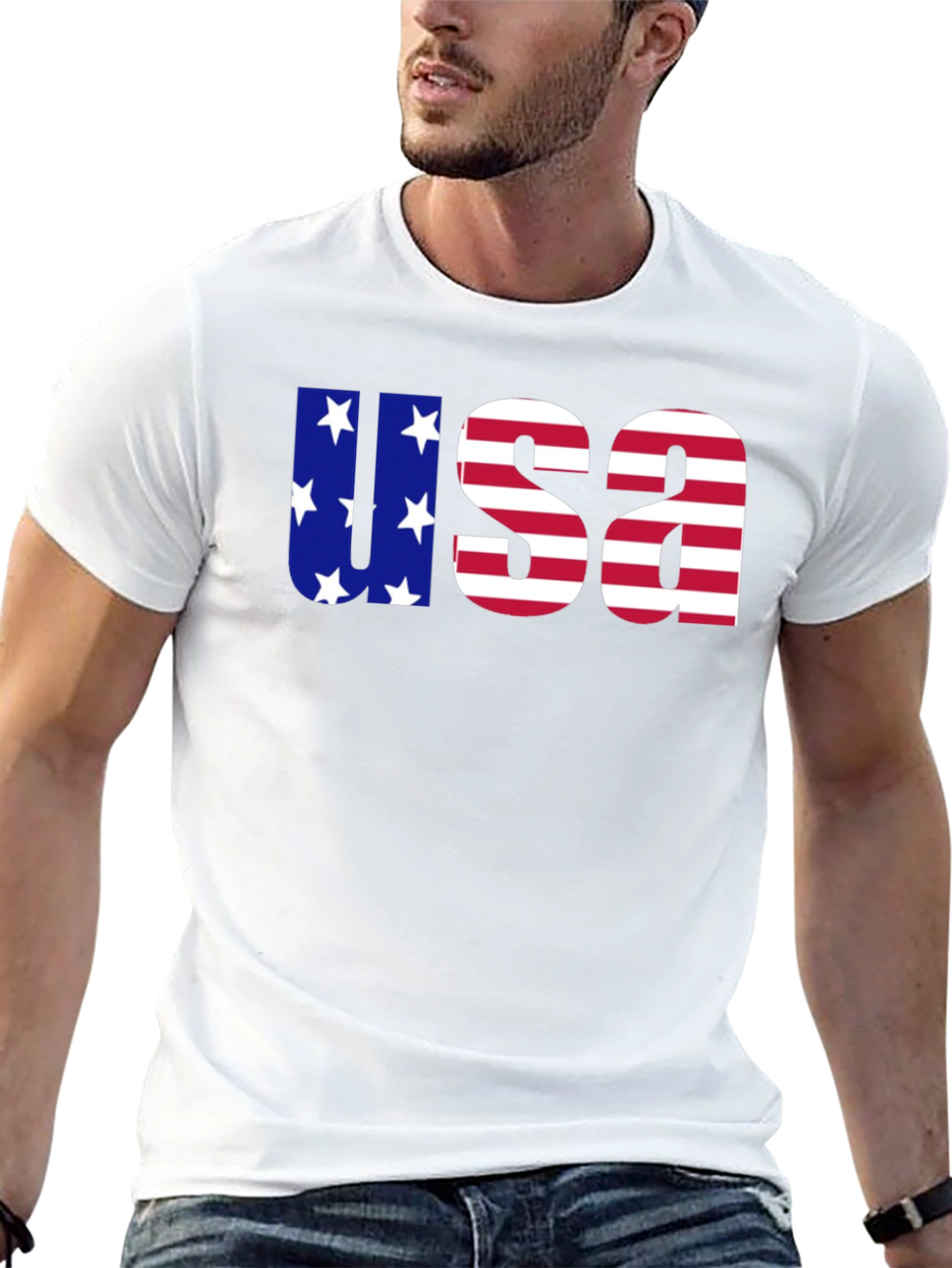 USA Flag Graphic Tee - Patriotic Mens Black T-Shirt