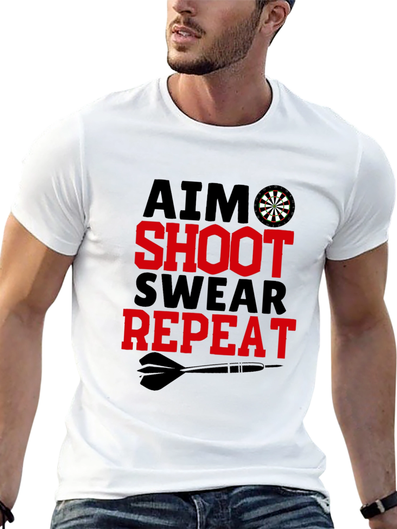 Aim Shoot Swear Repeat Mens Graphic T-Shirt