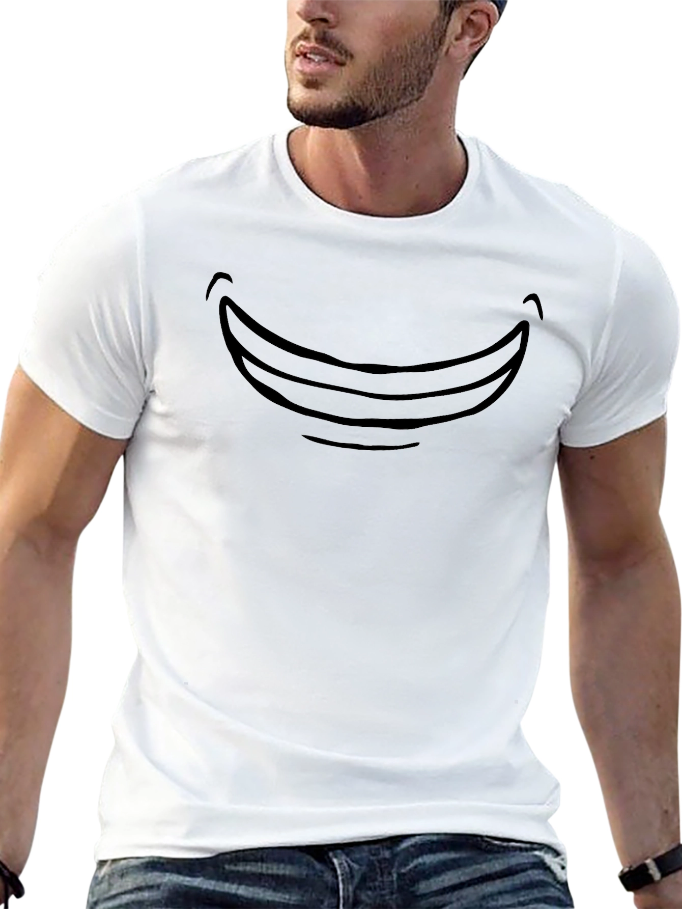 Cartoon Smile Graphic Tee - Black Cotton Comfort