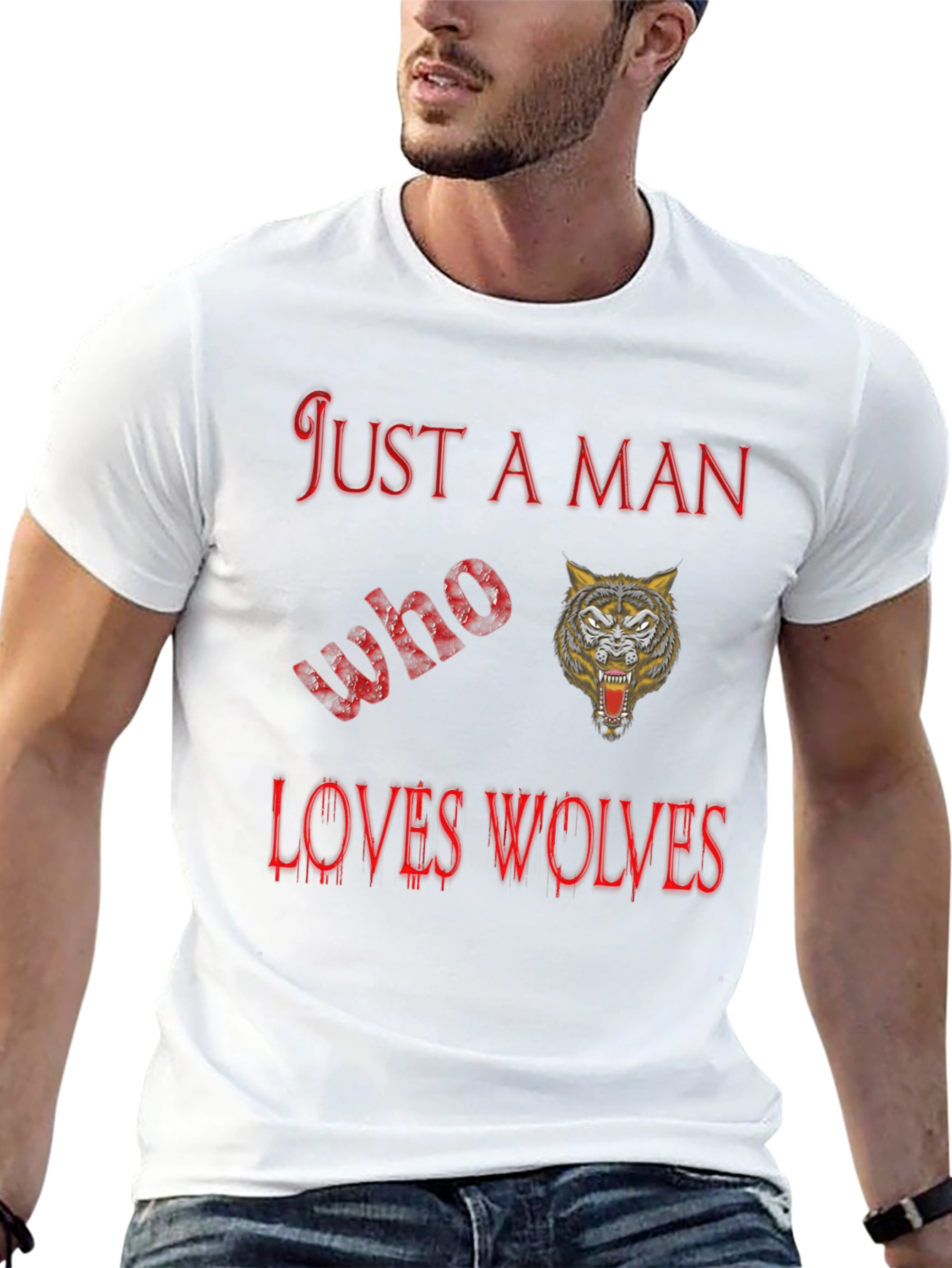 Just A Man Who Loves Wolves Black T-Shirt