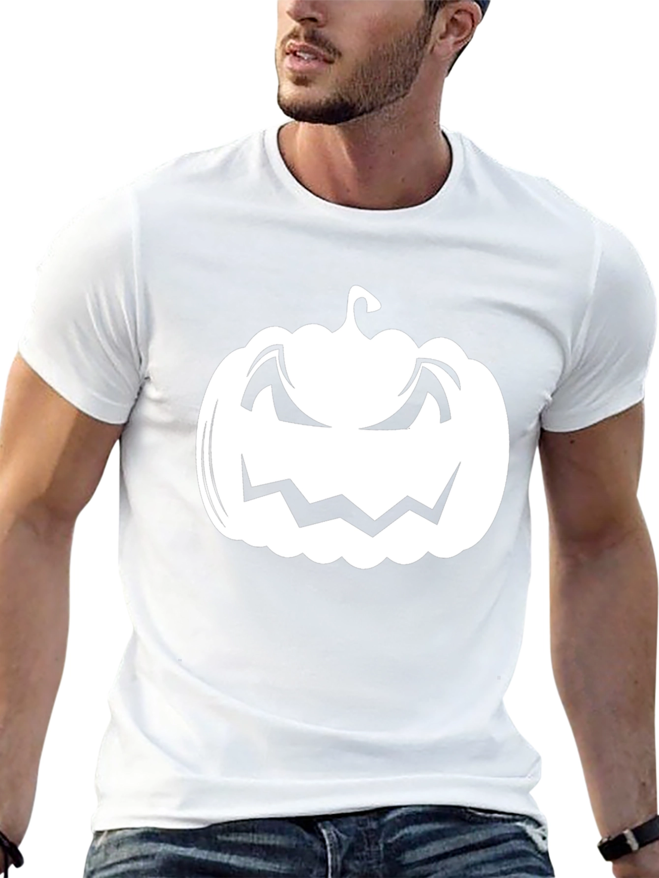 Halloween Pumpkin Graphic Tee - Black Cotton T-Shirt