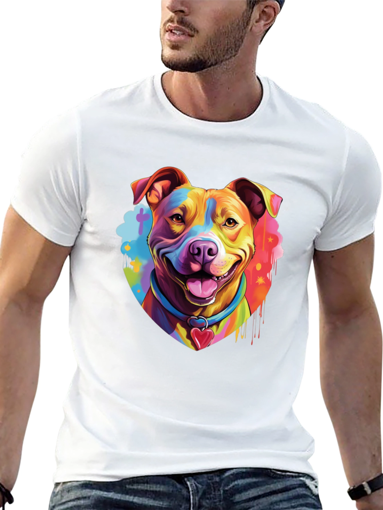 Rainbow Pitbull Dog Graphic Tee - Mens Black T-Shirt