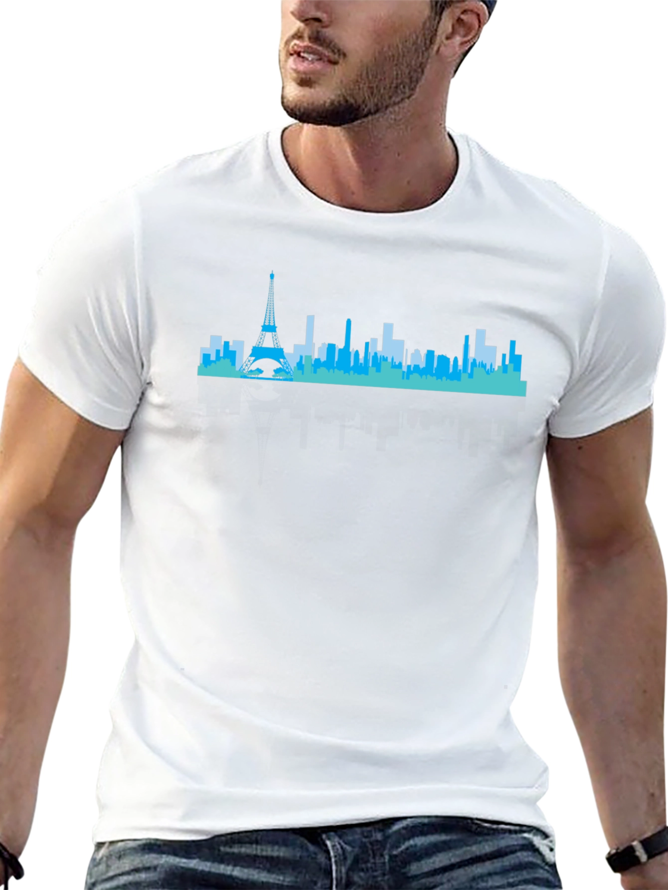 Paris Skyline Graphic Tee - Black Crew Neck Shirt