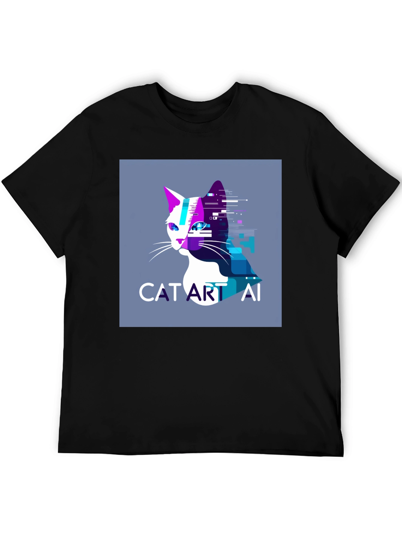 Cat Art AI Graphic Black T-Shirt